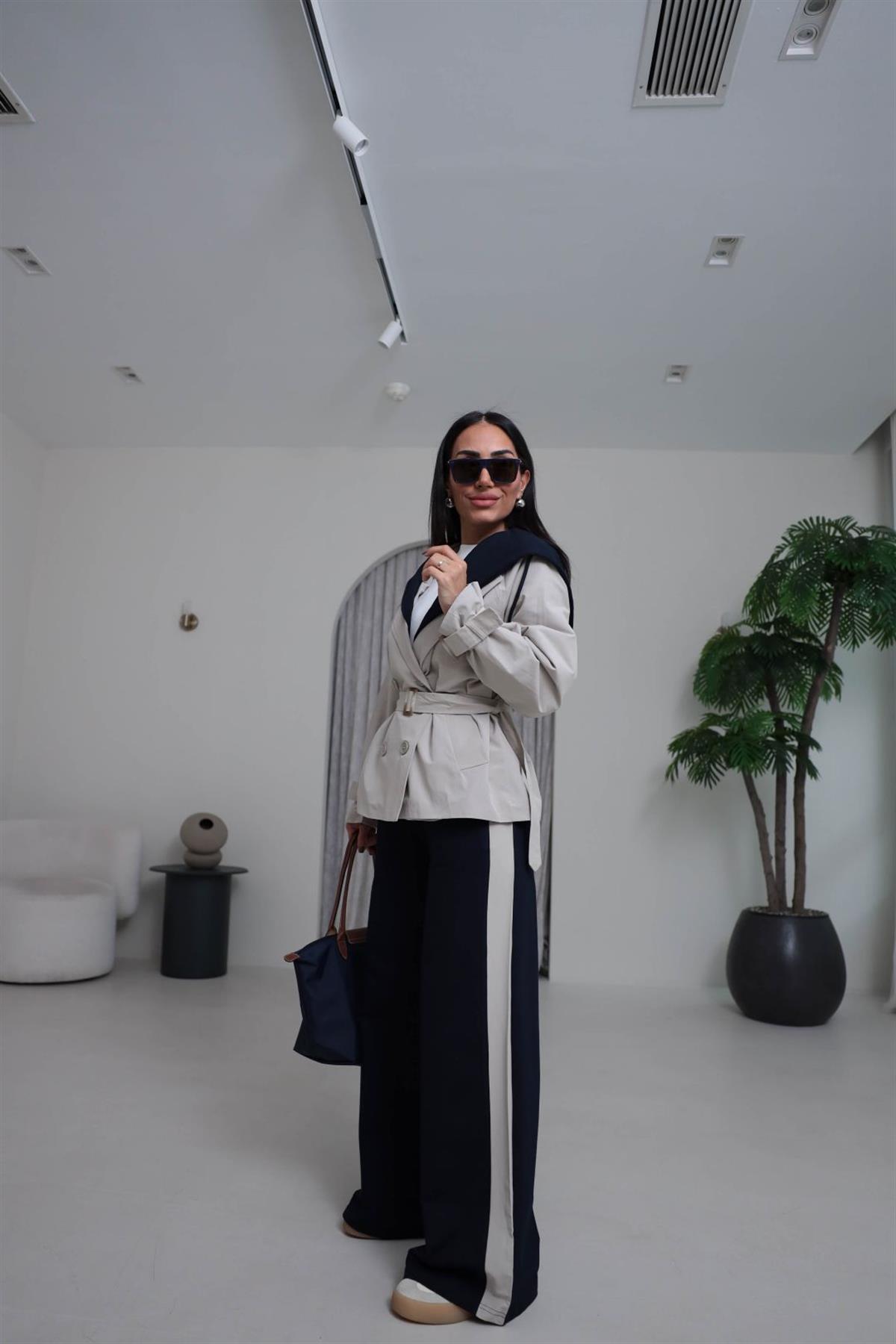 6984 Çıkarılabilir Kapşonlu Trençli Eşofman Takımı BEJ