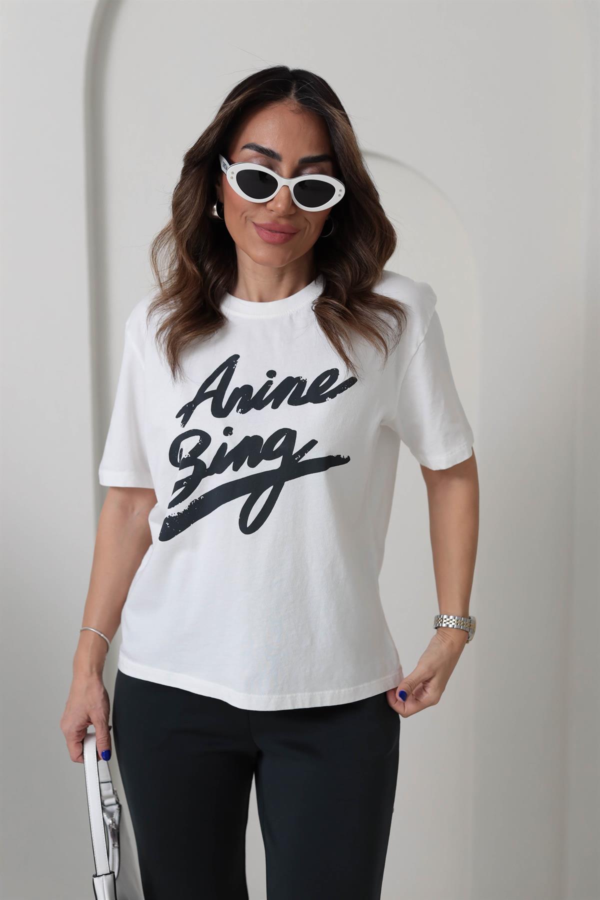 1008 Yazı Detaylı Pamuklu Tshirt EKRU