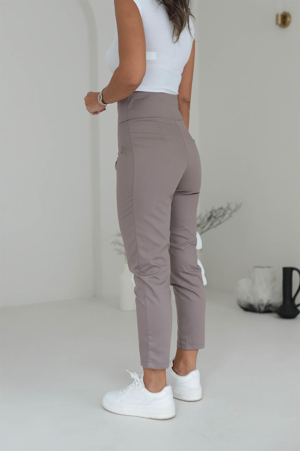 Çift Kemerli Yüksek Bel Pantolon