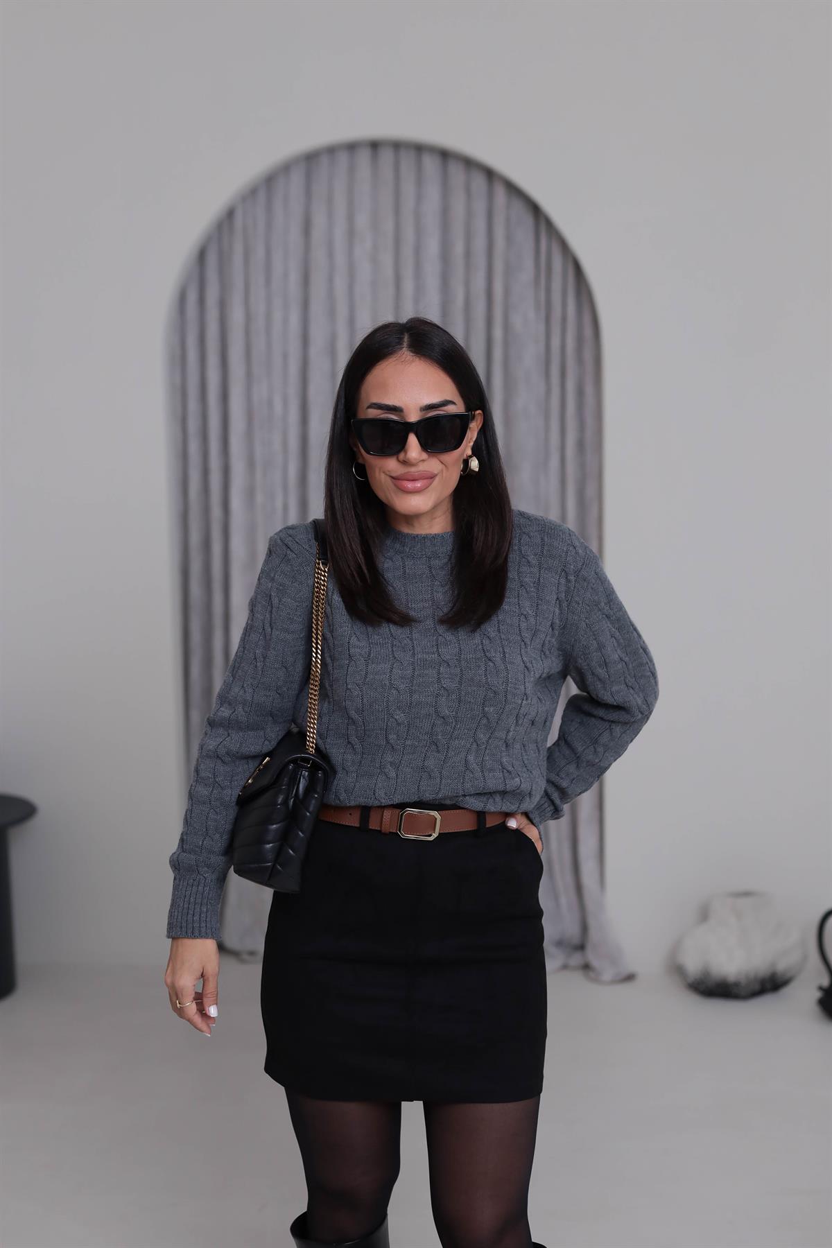 Bisiklet Yaka Örgü Kazak GRİ