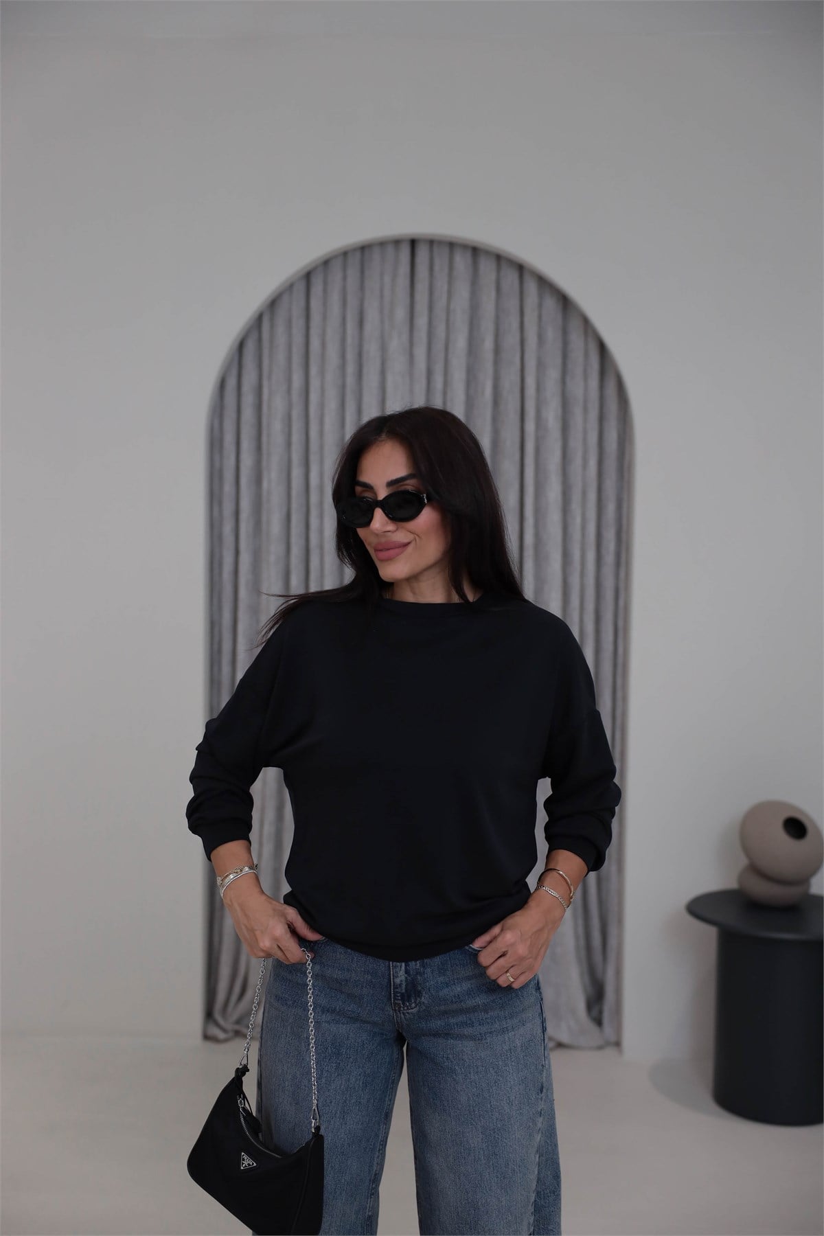 Yumuşak Modal Kumaş Sweatshirt SİYAH