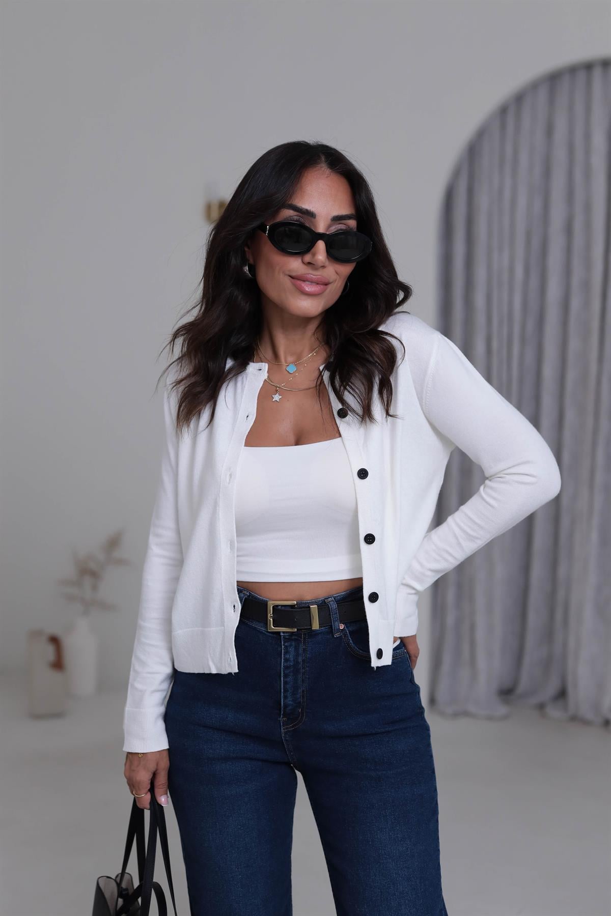 2016 Bisiklet Yaka Yumuşak Massi Hırka EKRU