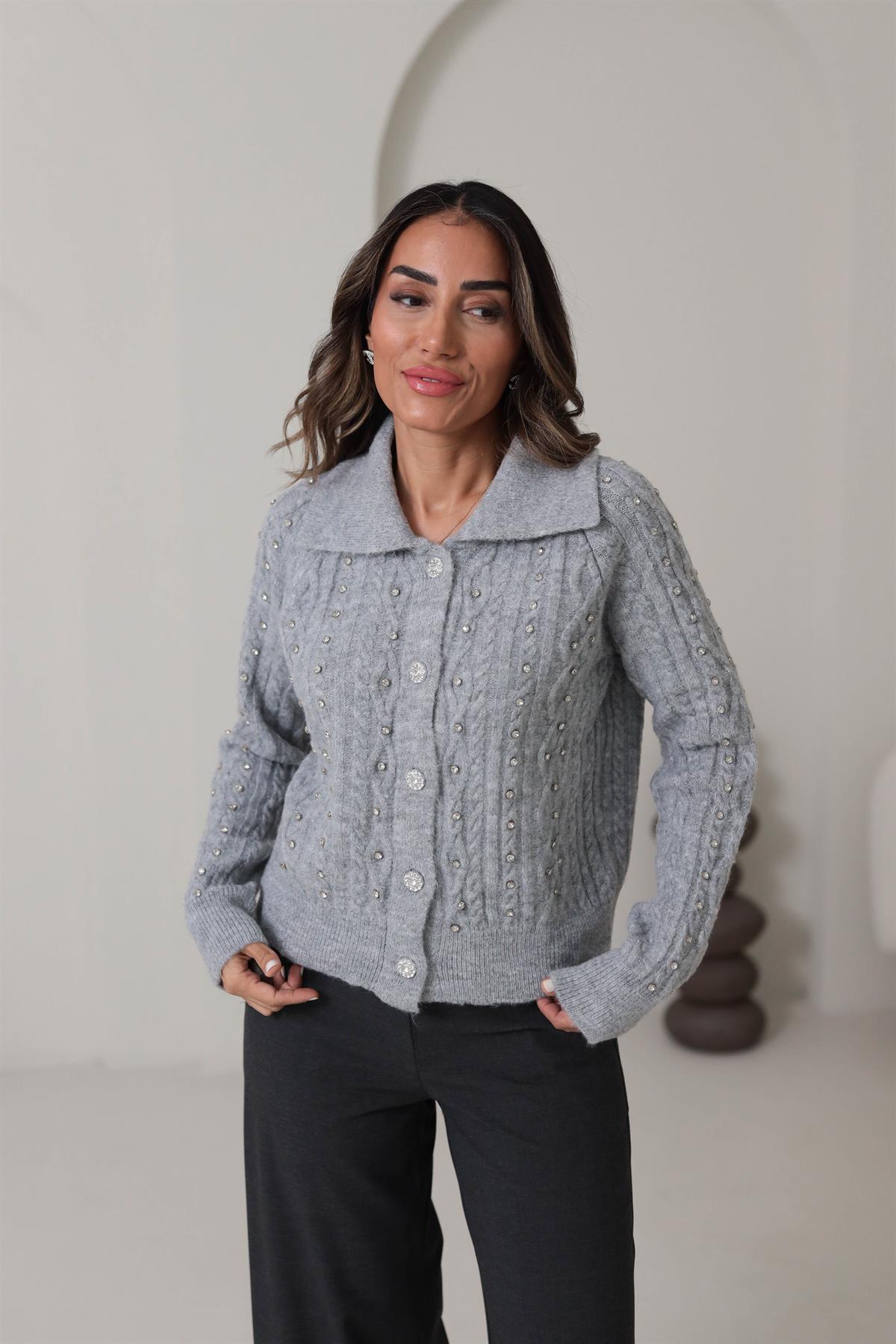 020 Taş İşlemeli Saç Örgülü Hırka