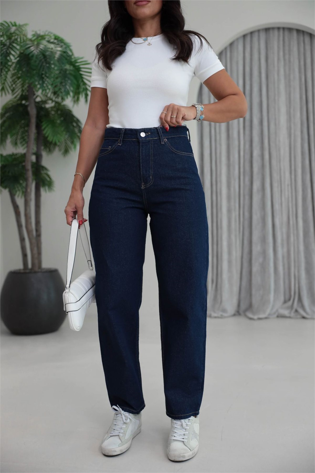 4186 Yüksek Bel Bilek Boy Jean LACİVERT