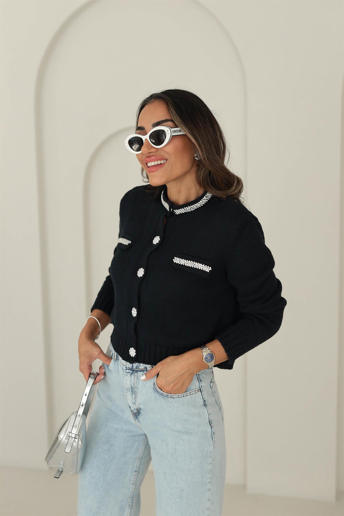 4388 Taş Detaylı Hırka LACİVERT