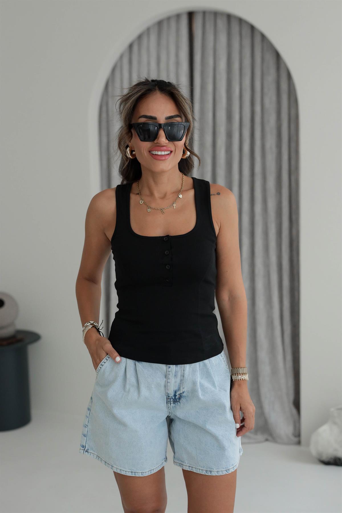 6217 Düğme Detaylı Pamuklu Atlet