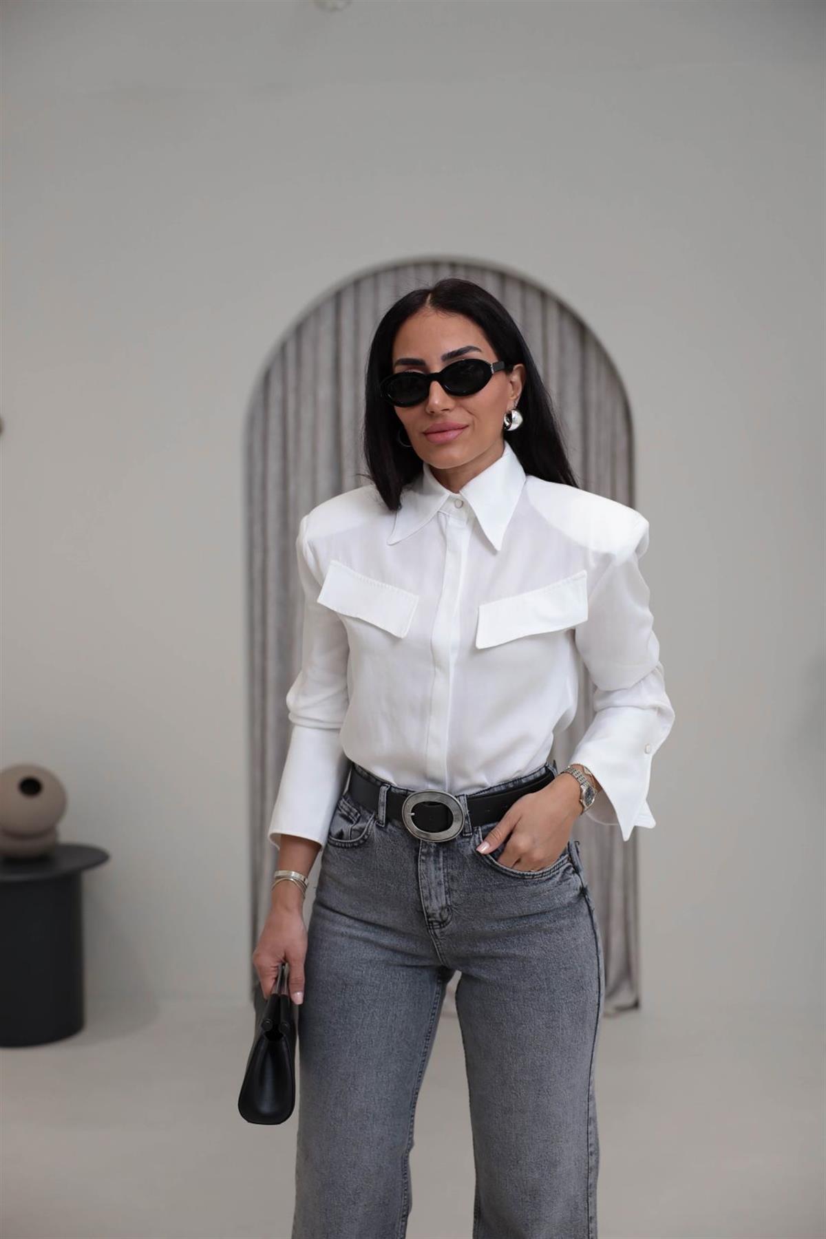 2257 Vatkalı Cep Kapaklı Pamuklu Gömlek EKRU