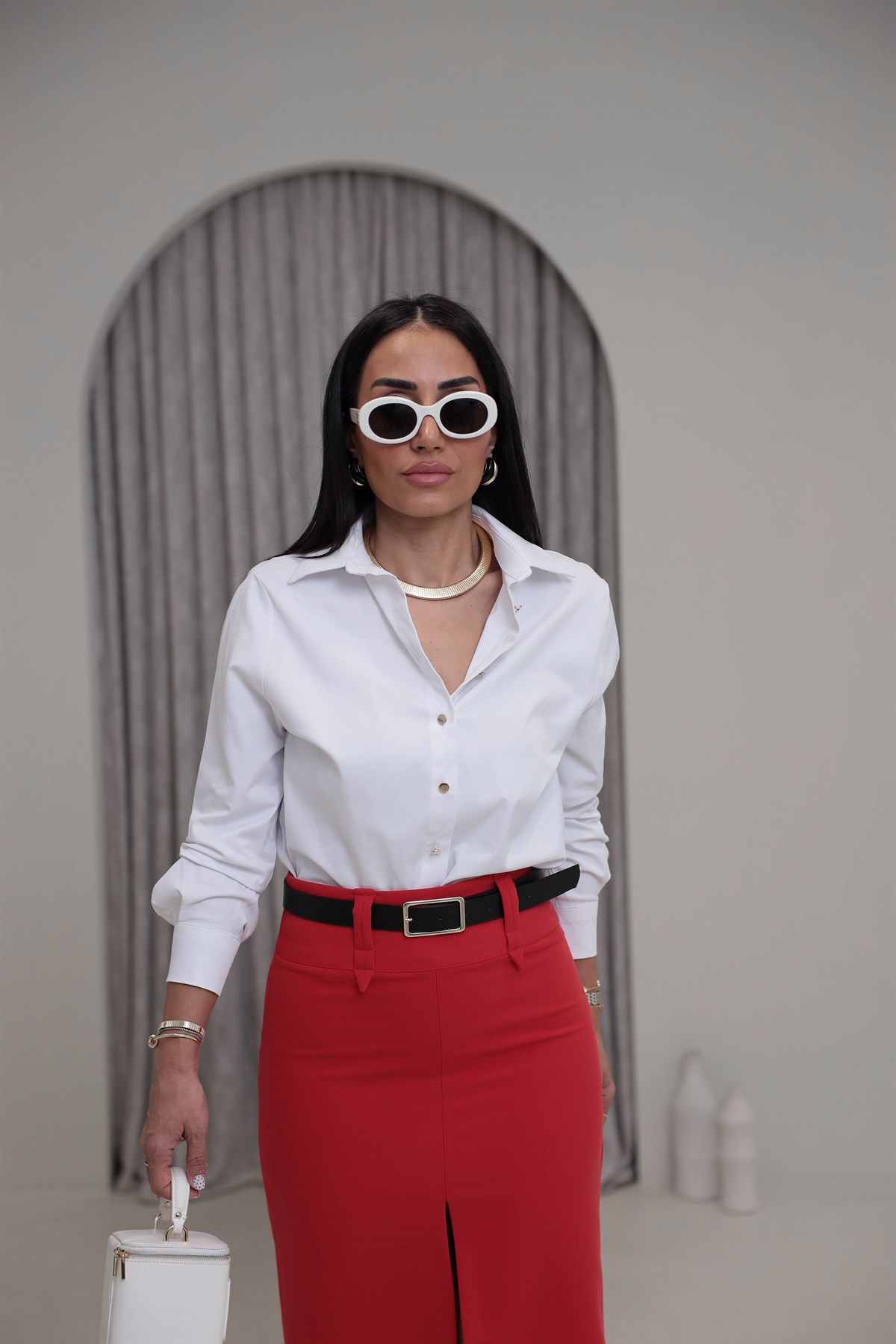 7543 Gold Düğme Detaylı Gömlek BEYAZ