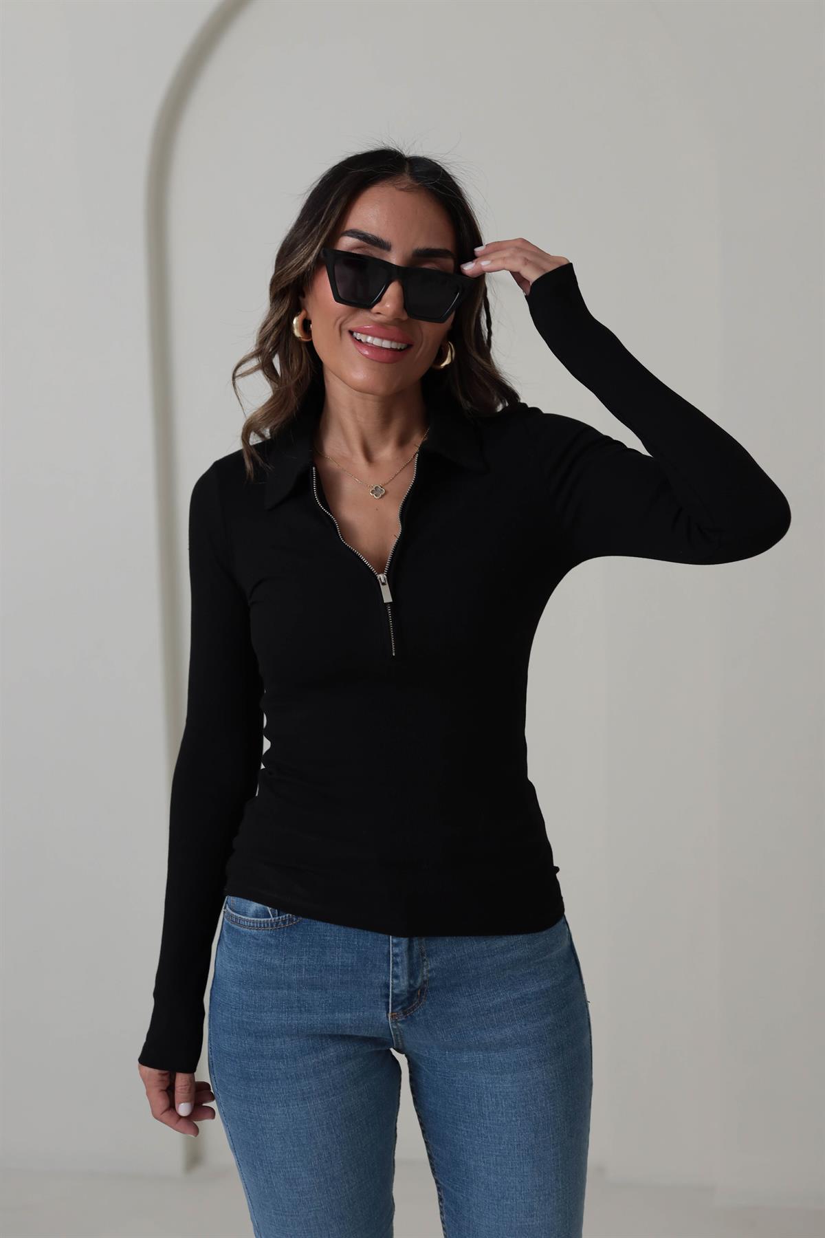 6365 Fermuarlı Uzun Kol Bluz