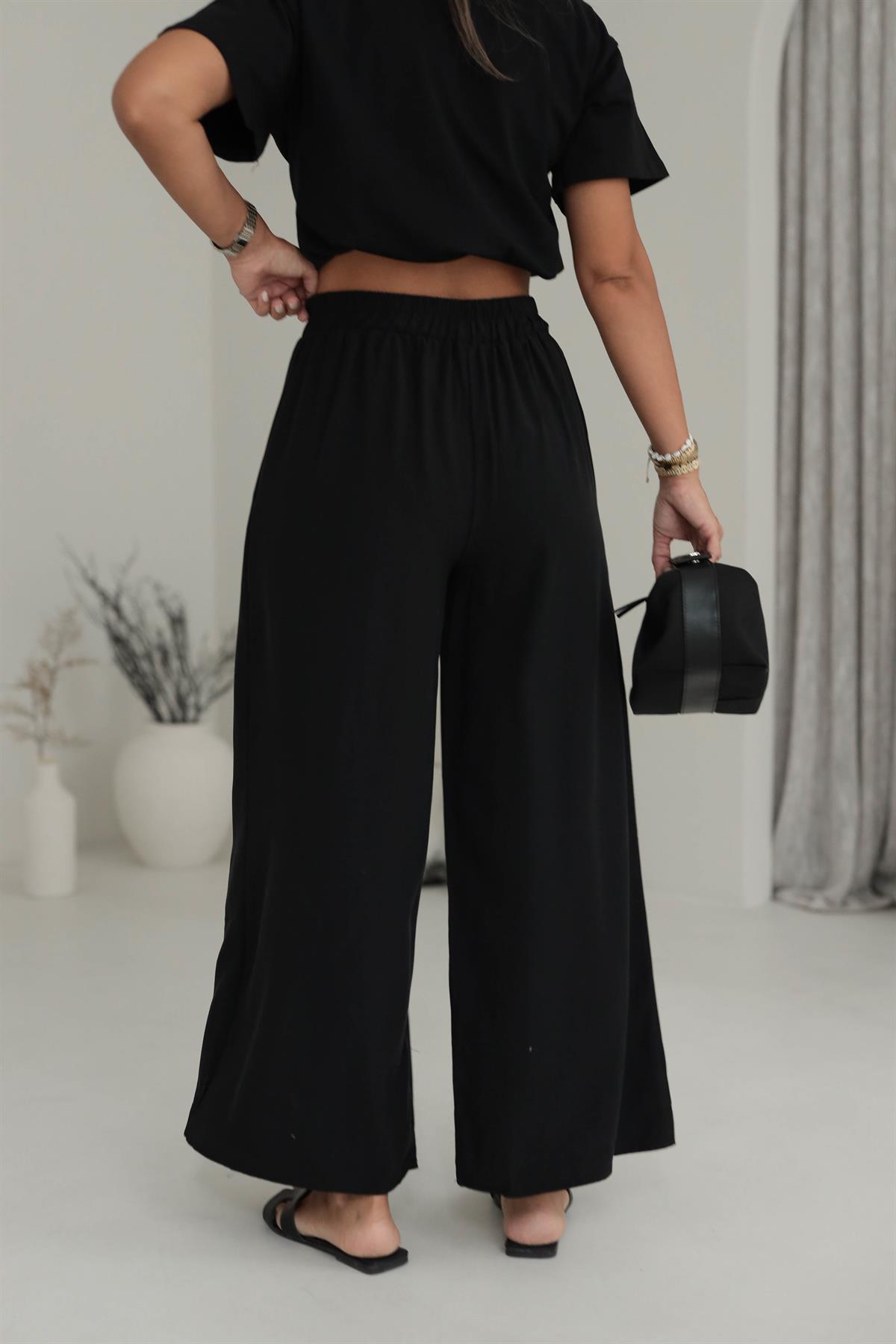 Yırtmaçlı Düğme Detaylı Tencel Pantolon