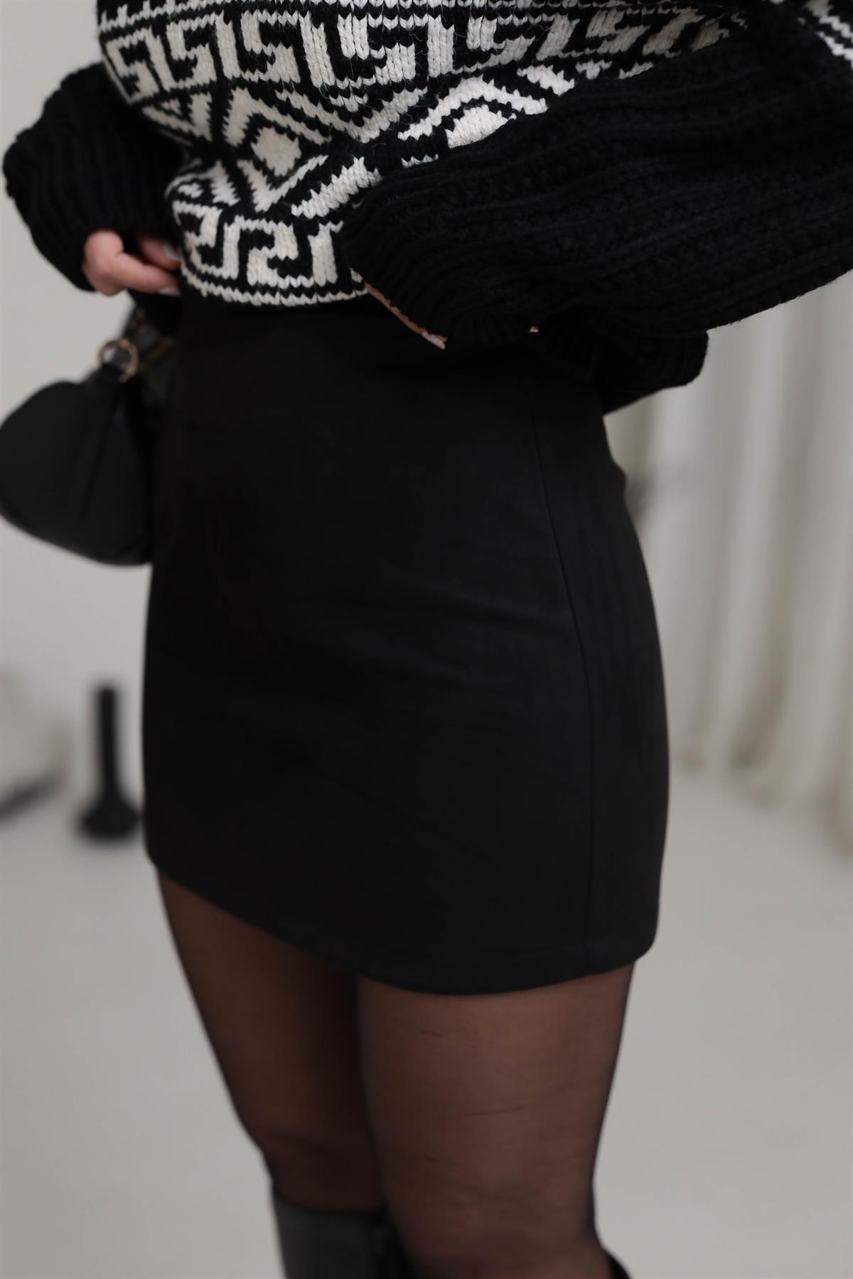 9007 Suet Kısa Etek SİYAH