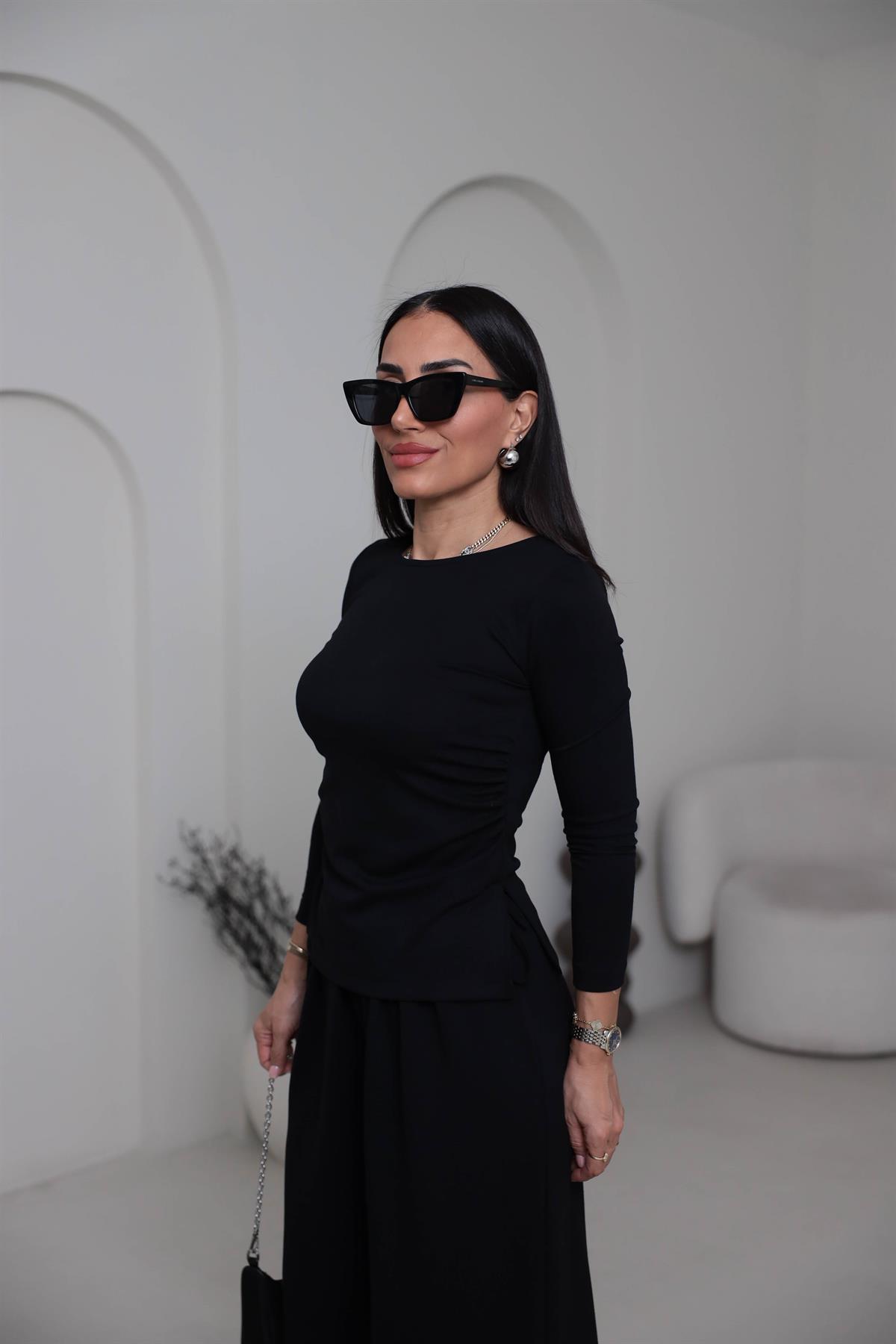 1181 Bel Büzgülü Modal Salaş Takım SİYAH