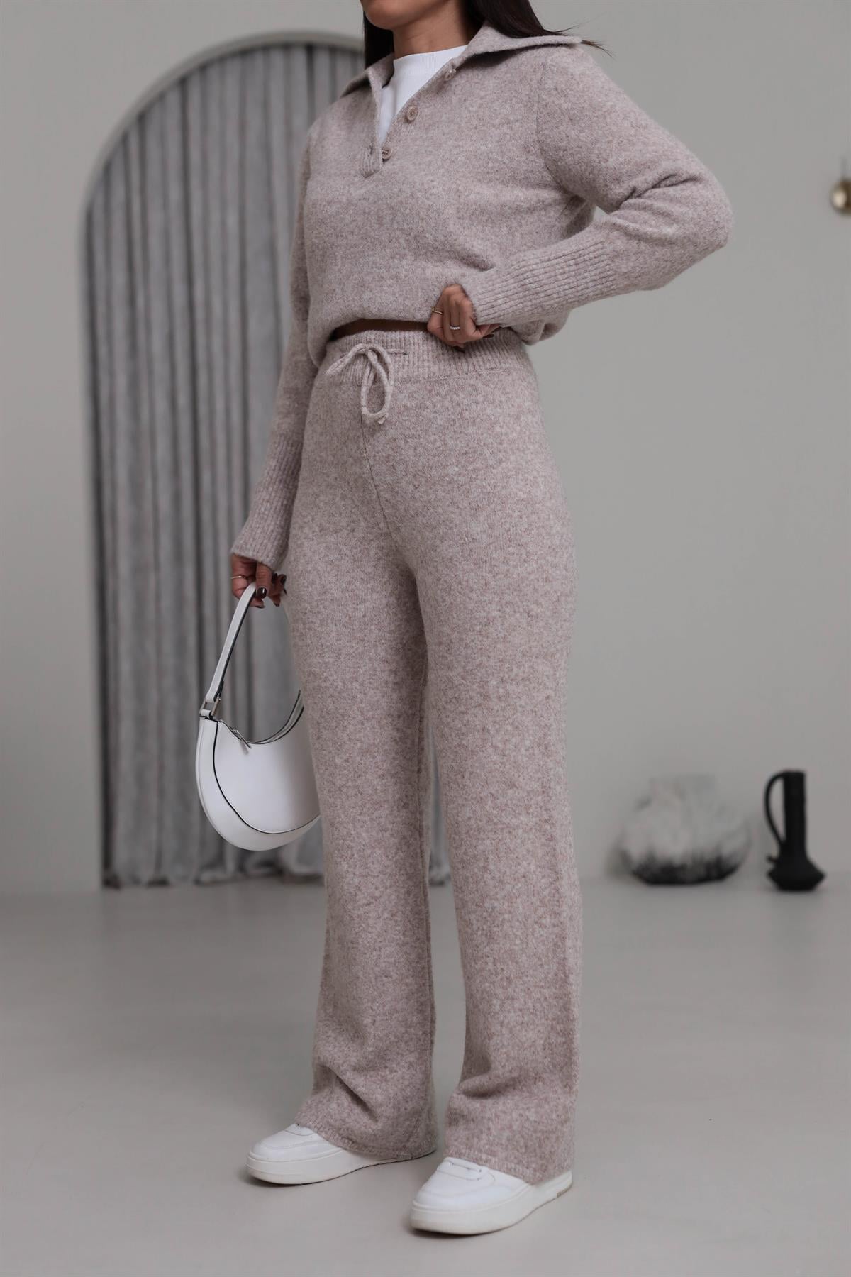 5051 Bağcıklı Triko Pantolon VİZON