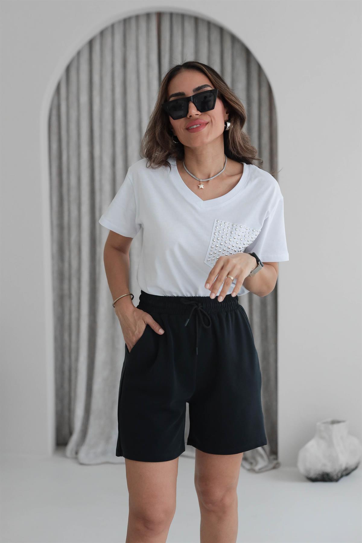 5341 Cep Drop Detaylı V Yaka Tshirt