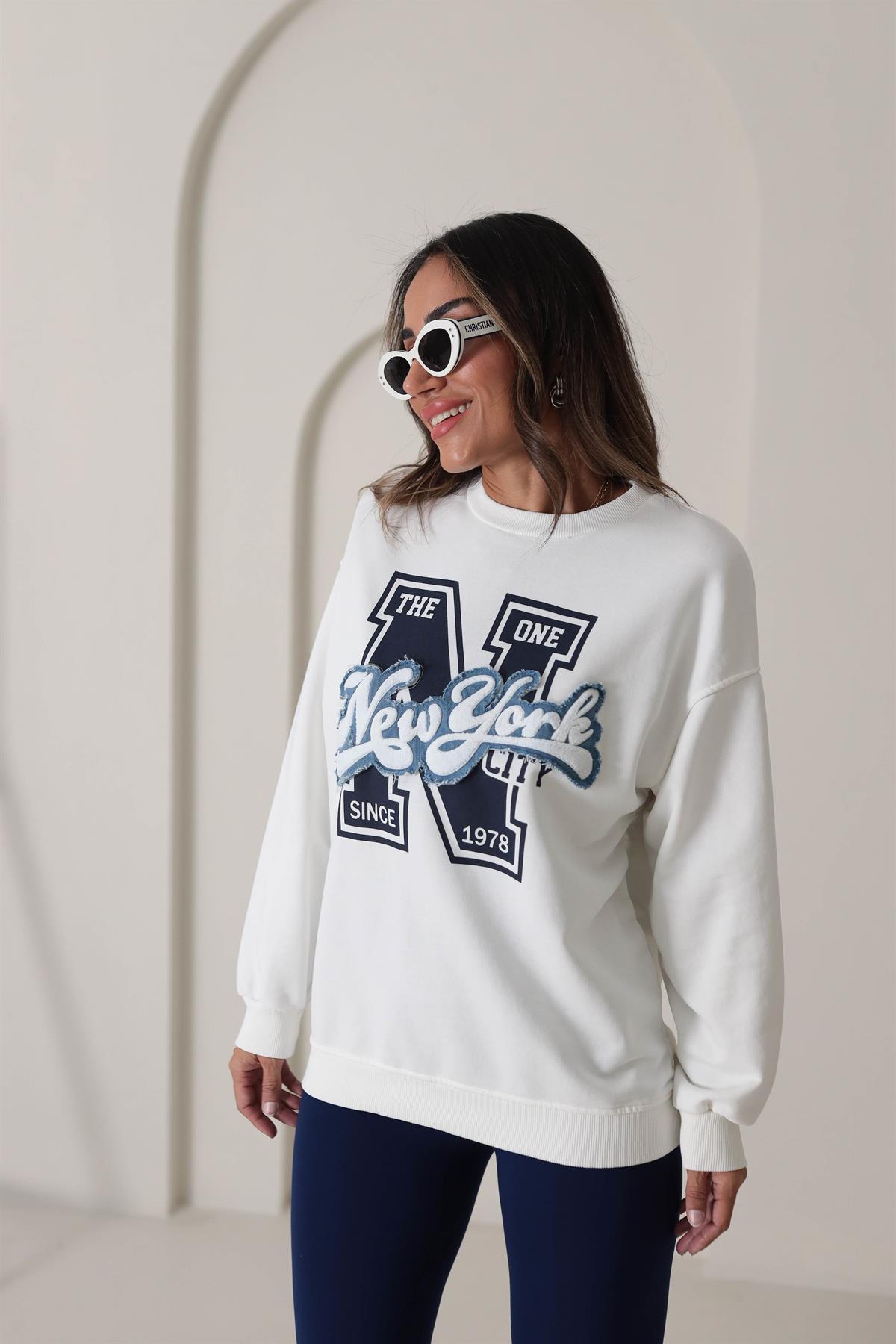 5554 NewYork Yazılı Baskılı Sweatshirt