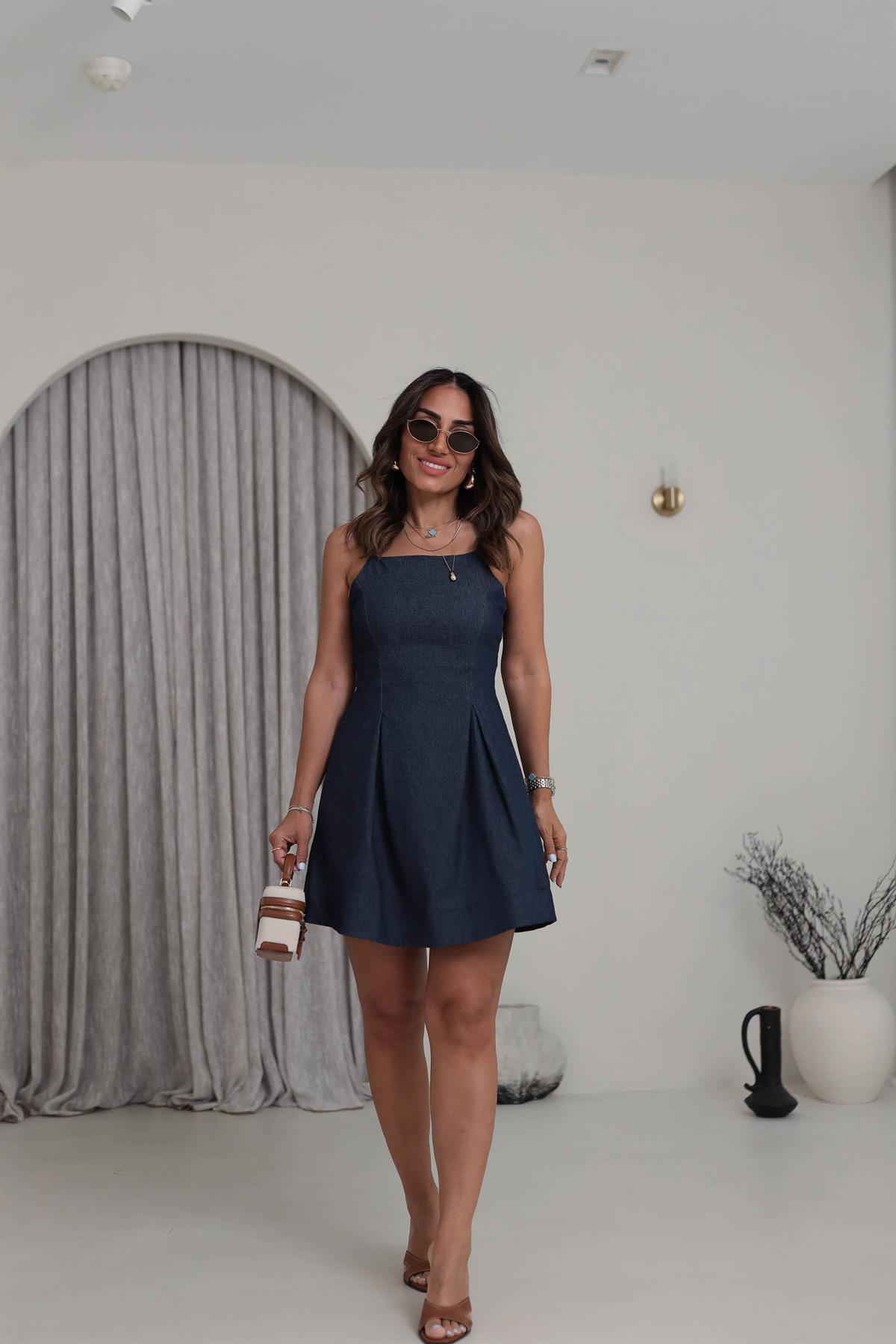 0037 İnce Askılı Likralı Elbise LACİVERT