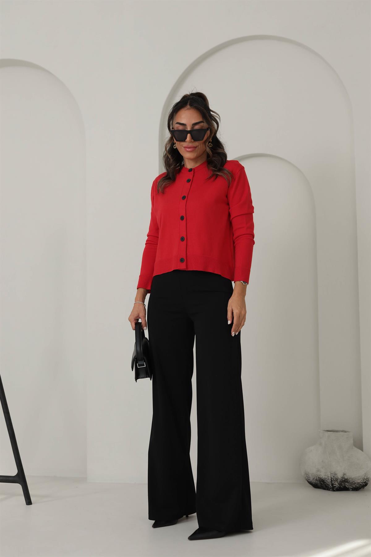 24058 Massi İpek Triko Düğmeli Hırka KIRMIZI