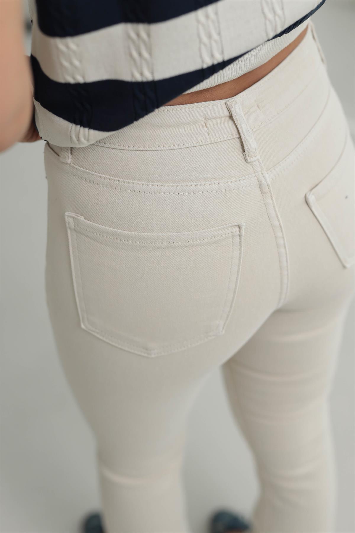 1826 İspanyol Paça Yüksek Bel Kot Pantolon BEJ