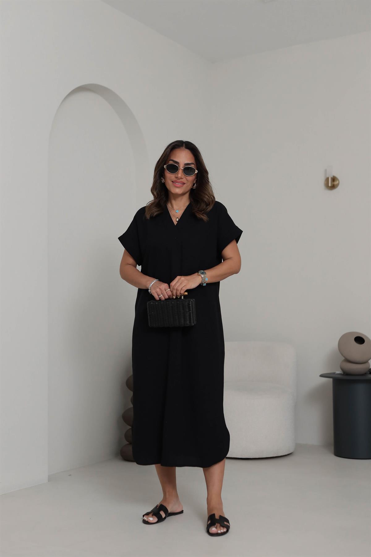 5998 V Yaka Rahat Terni Elbise SİYAH