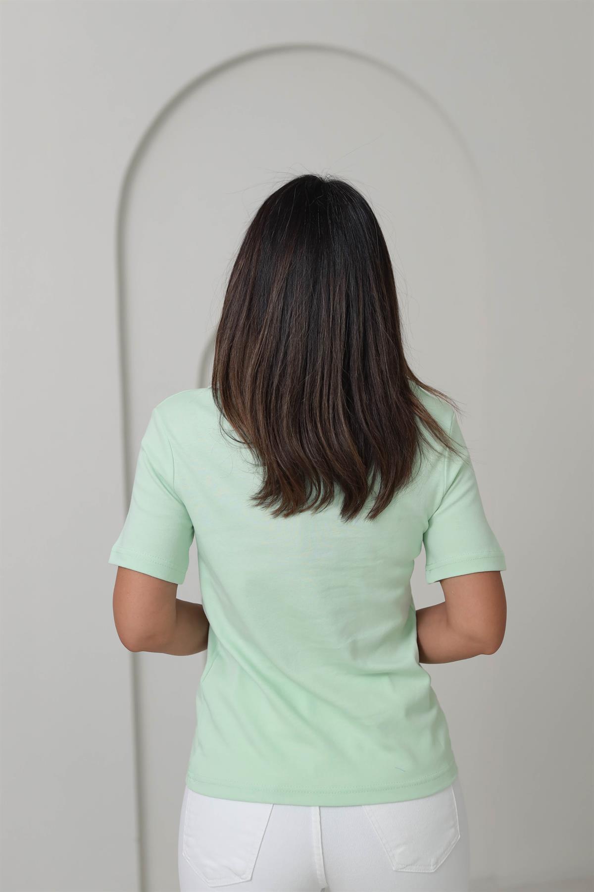 1075 Bisiklet Yaka Pamuklu Basic Tshirt MİNT
