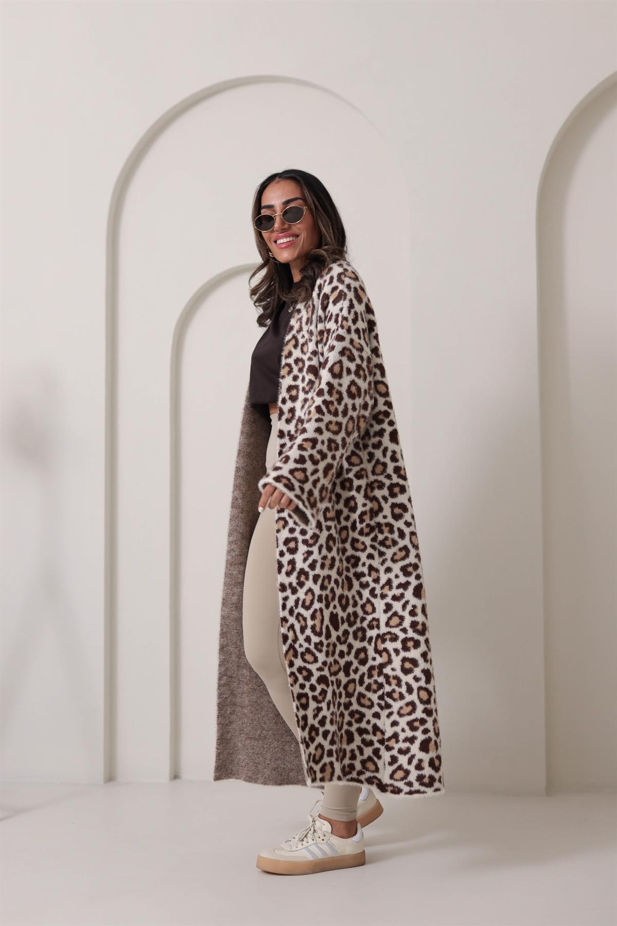 4381 Leopar Desenli Uzun Hırka