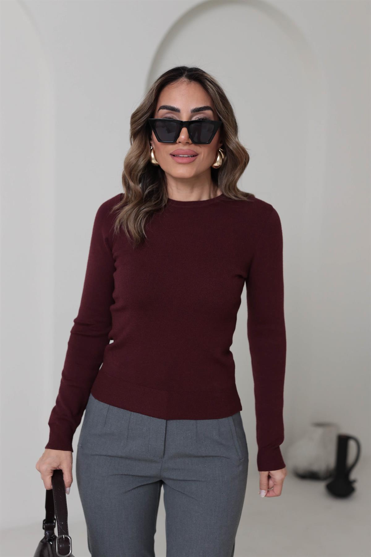 Bisiklet Yaka Yumuşak Doku Massi Basic Triko BORDO