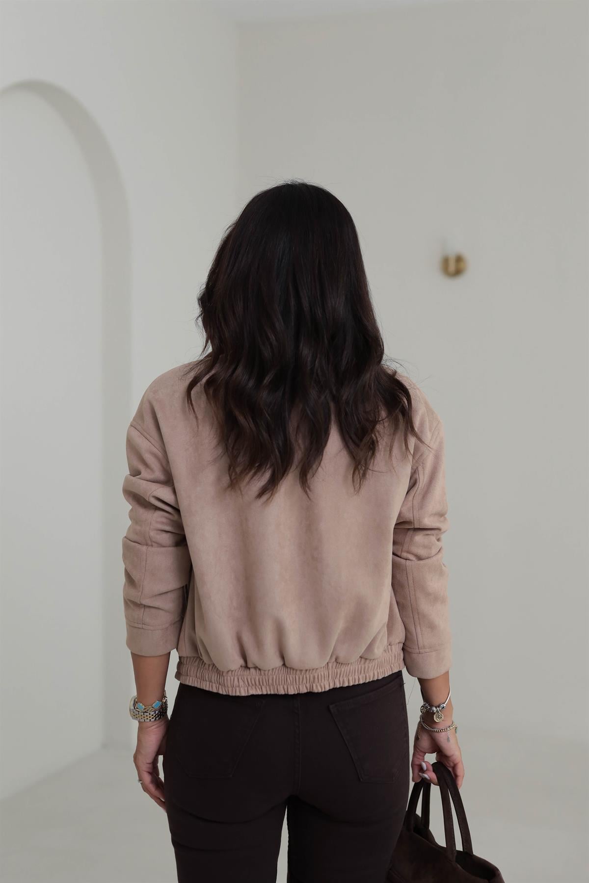 9730 Cep Detaylı Bel Lastikli Süet Bomber TABA