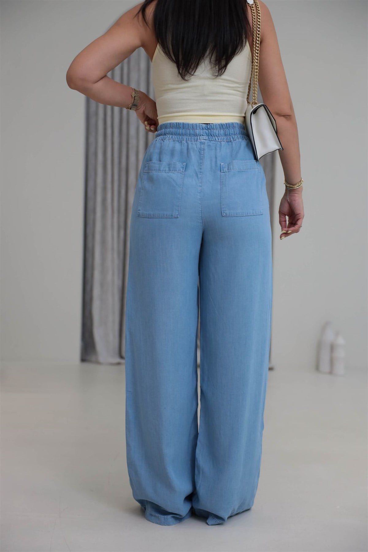 8298 Bel Lastikli Ultra Yumuşak Dokulu Palazzo Jean AÇIK MAVİ