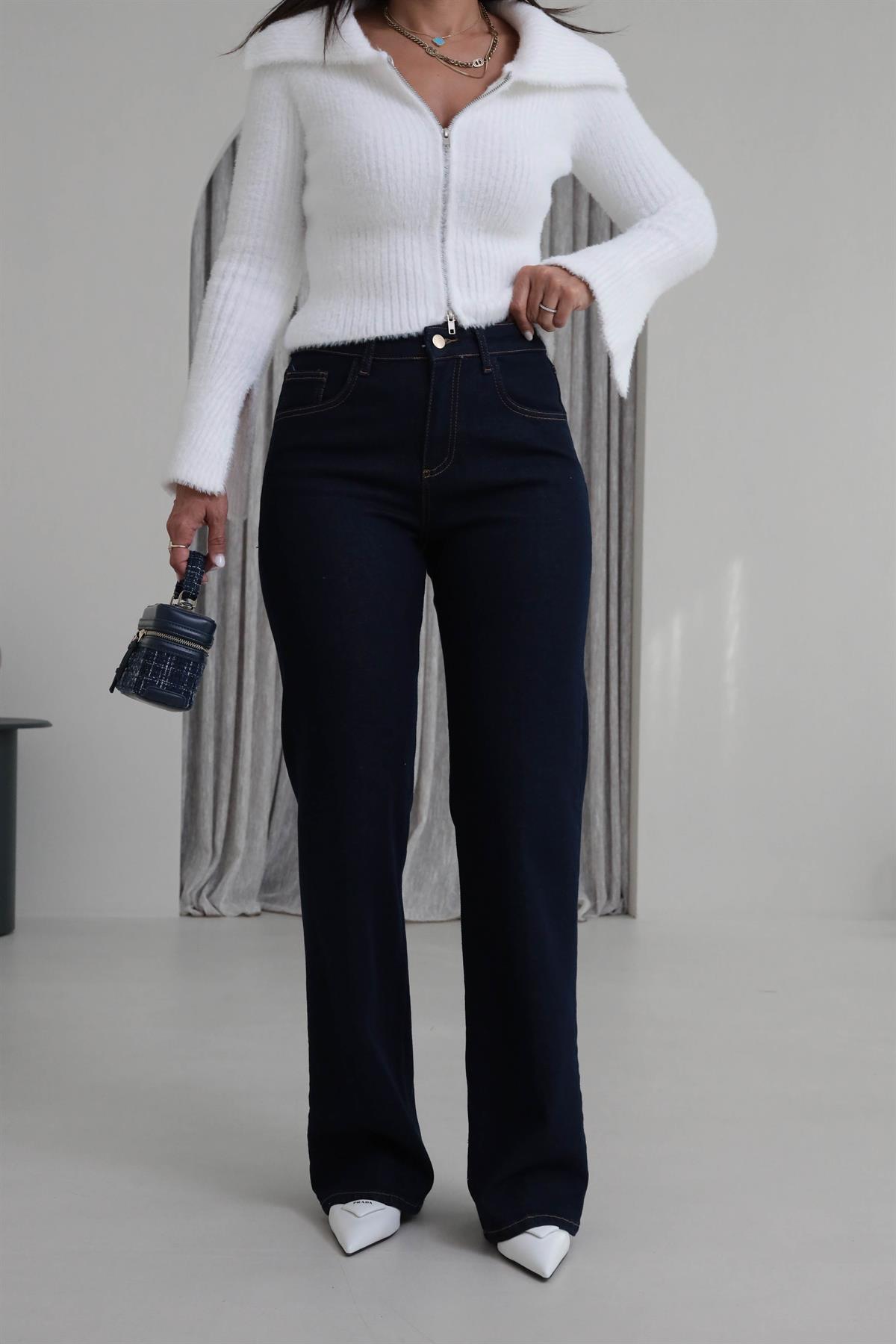 D835 Yüksek Bel Likralı Wide Leg Jean LACİVERT