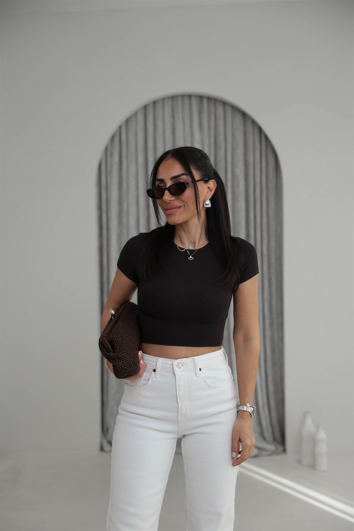 1104 Modal Crop Tshirt KAHVE