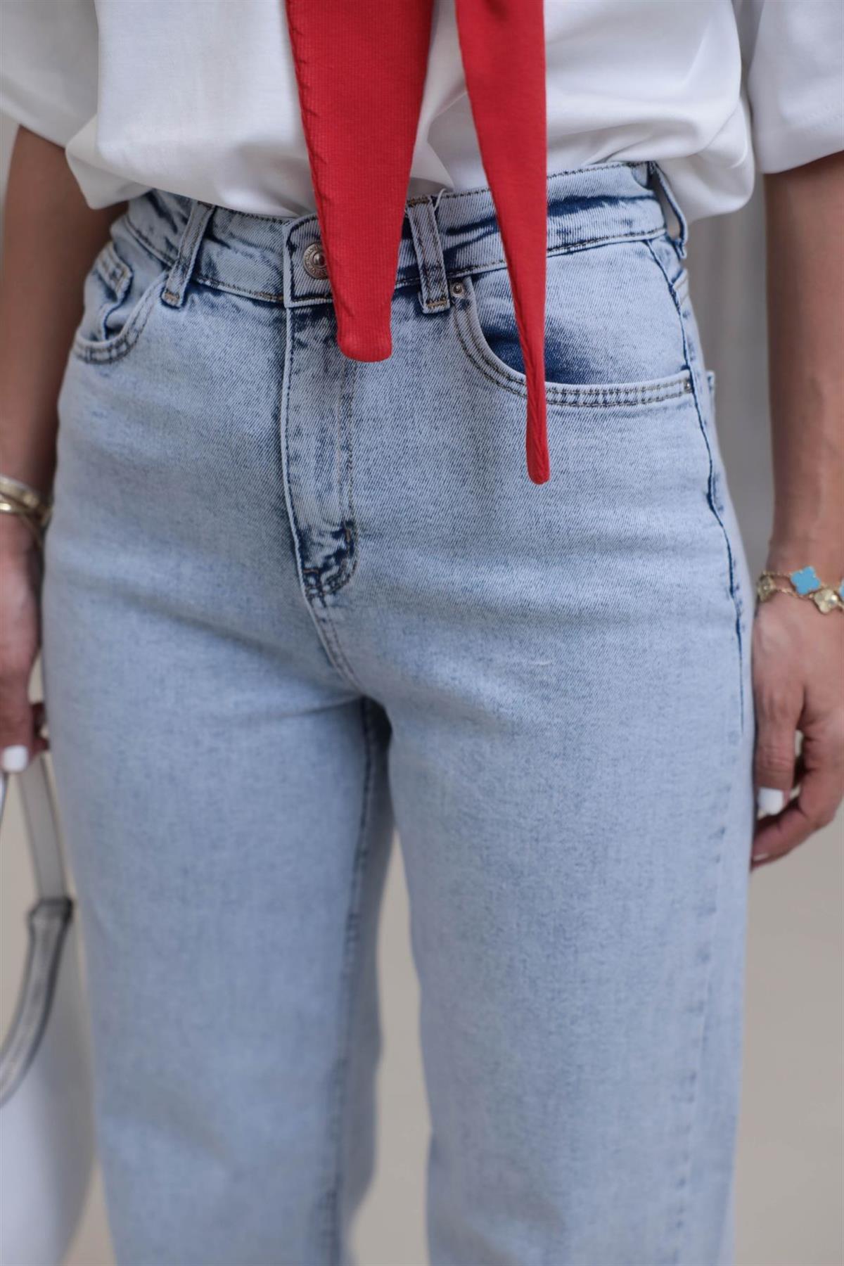 1071 Yüksek Bel Dökümlü Palazzo Jean AÇIK MAVİ