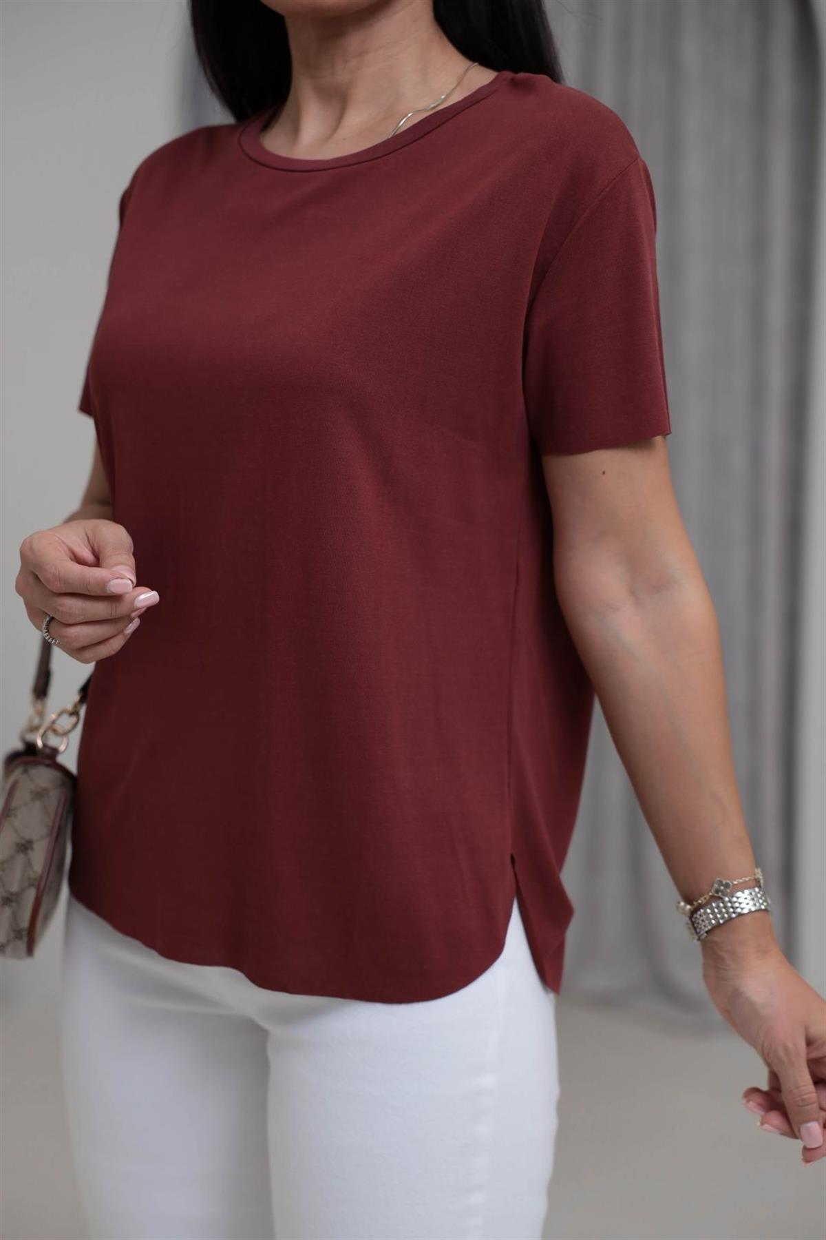 1020 Oys Lazer Kesikli Modal Tshirt KİREMİT