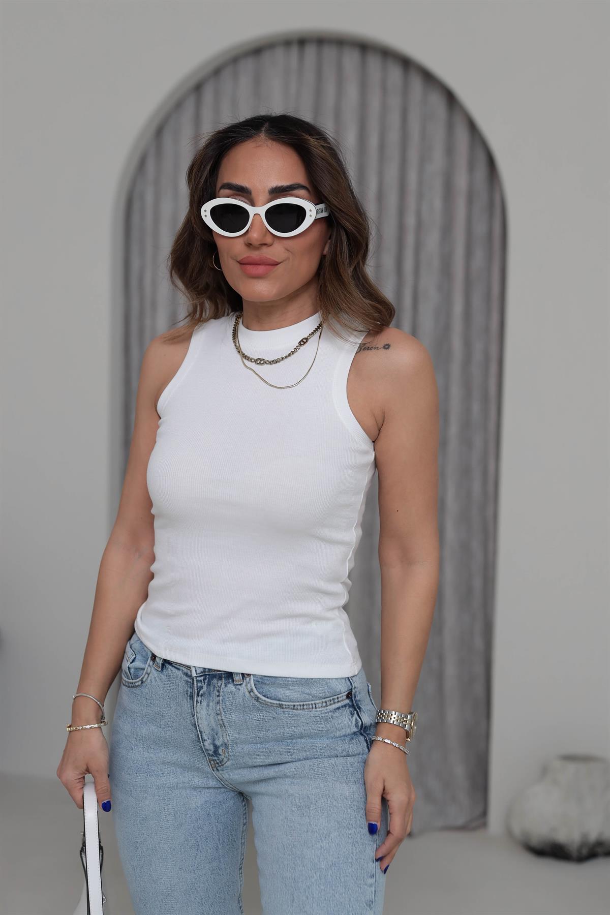 1125 Halter Yaka Pamuklu Atlet EKRU