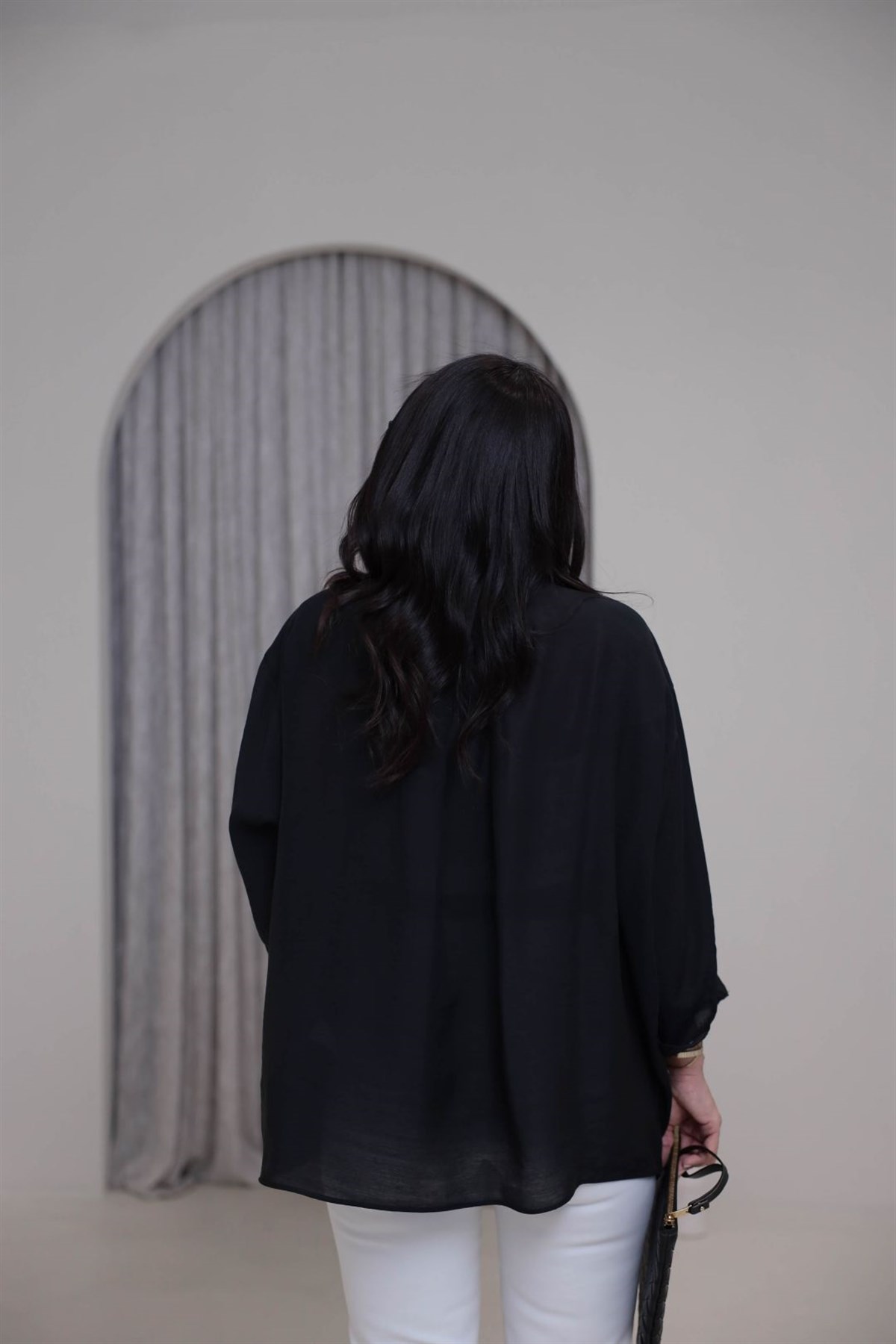 4612Y Tencel Omzu Düşük Oversize Gömlek SİYAH