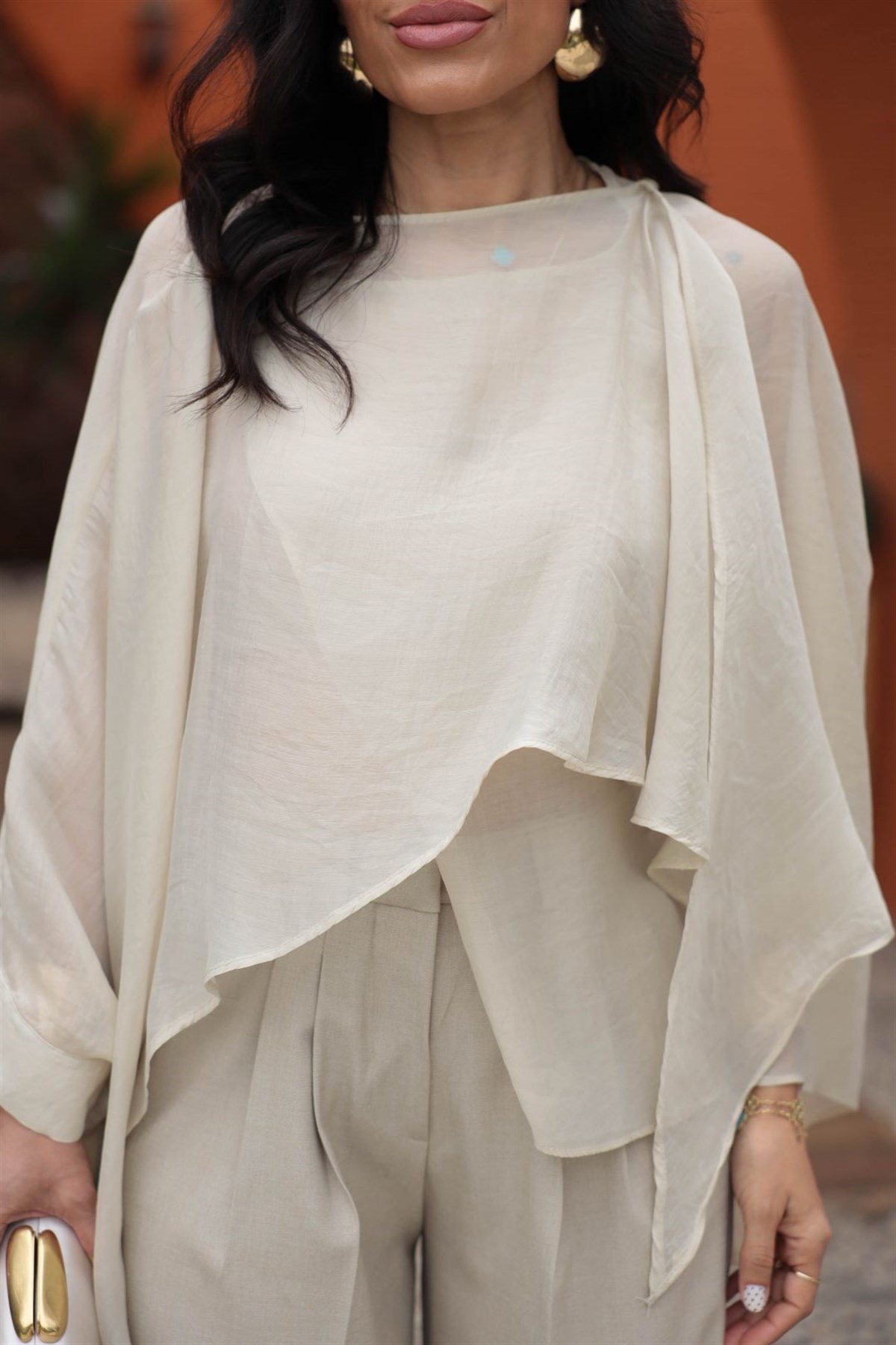 5026 Uçuşan Pelerin Bluz TAŞ