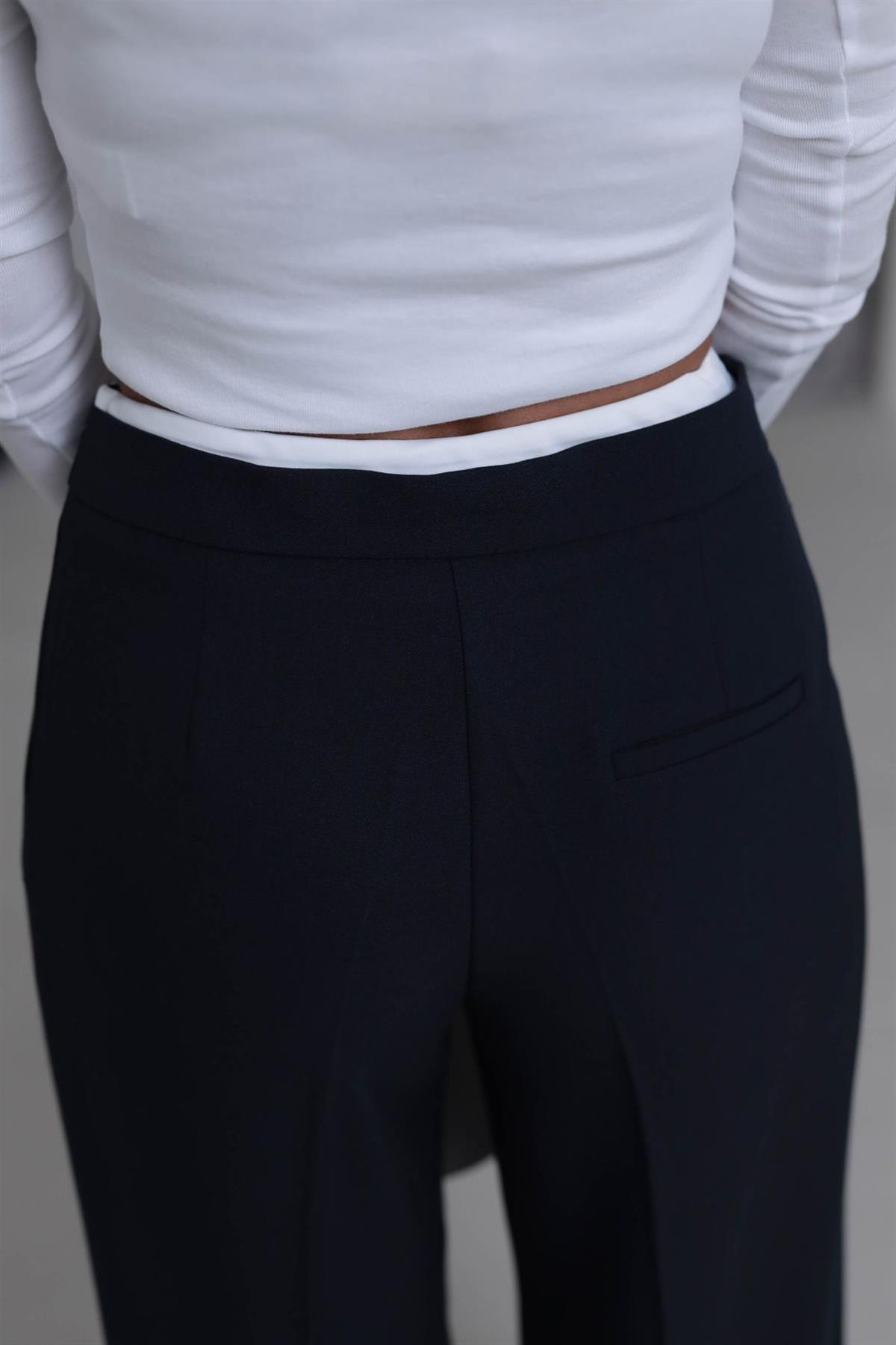 5179 Bel Detaylı Bağcıklı Kumaş Pantolon LACİVERT