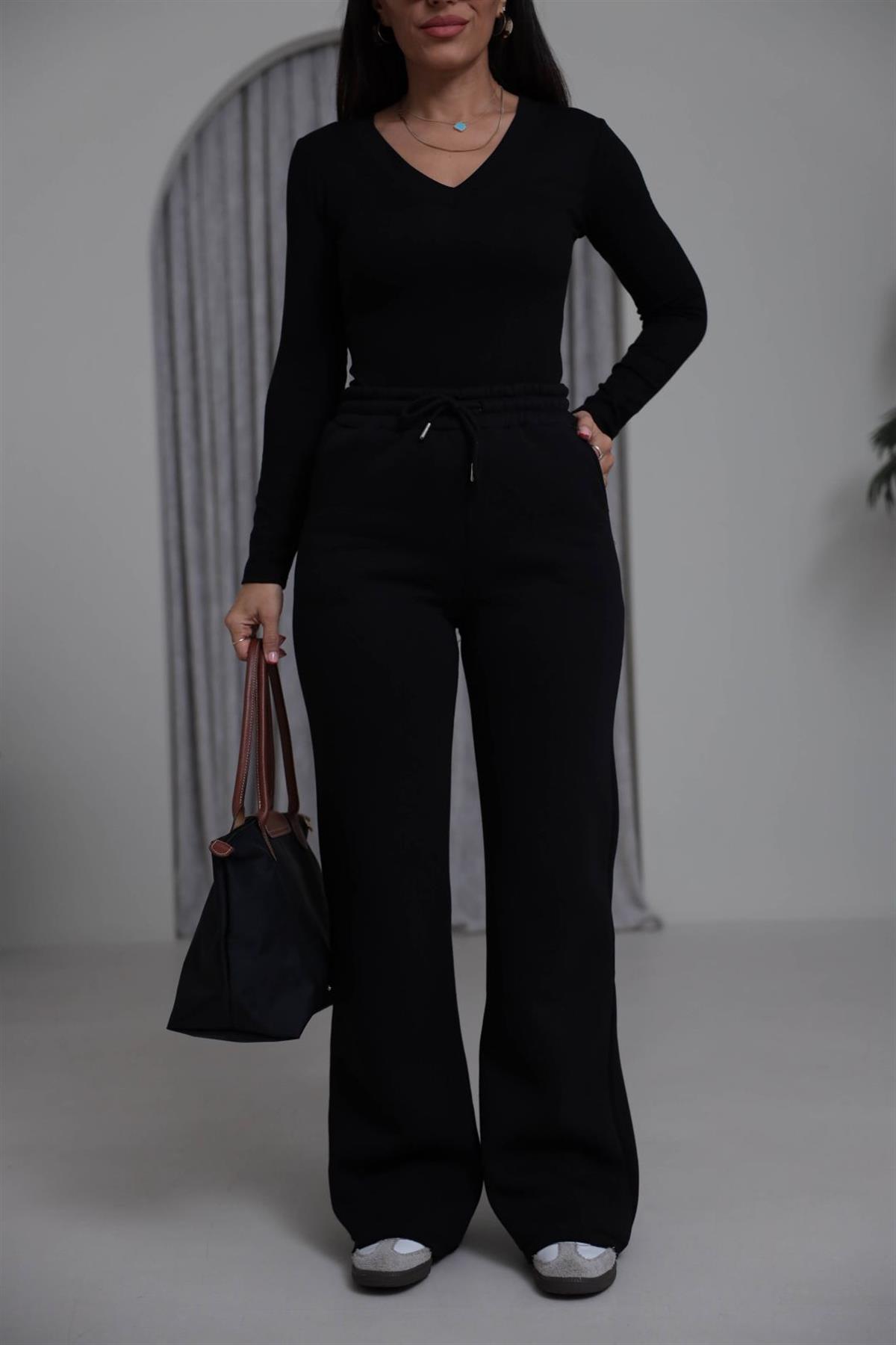 0015 Palazzo 3 İplik Şardonlu Eşofman Altı SİYAH