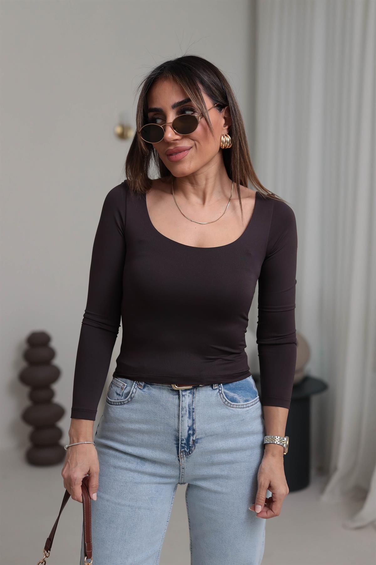 5124 U Yaka Sandy Bluz KAHVE