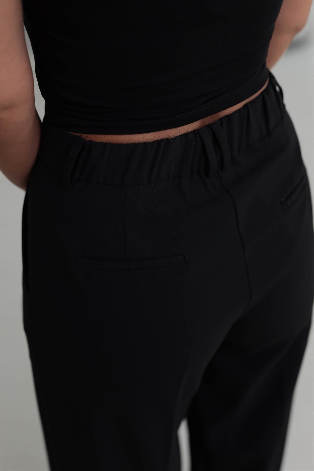 9003 Arka Bel Lastikli Palazzo Pantolon SİYAH