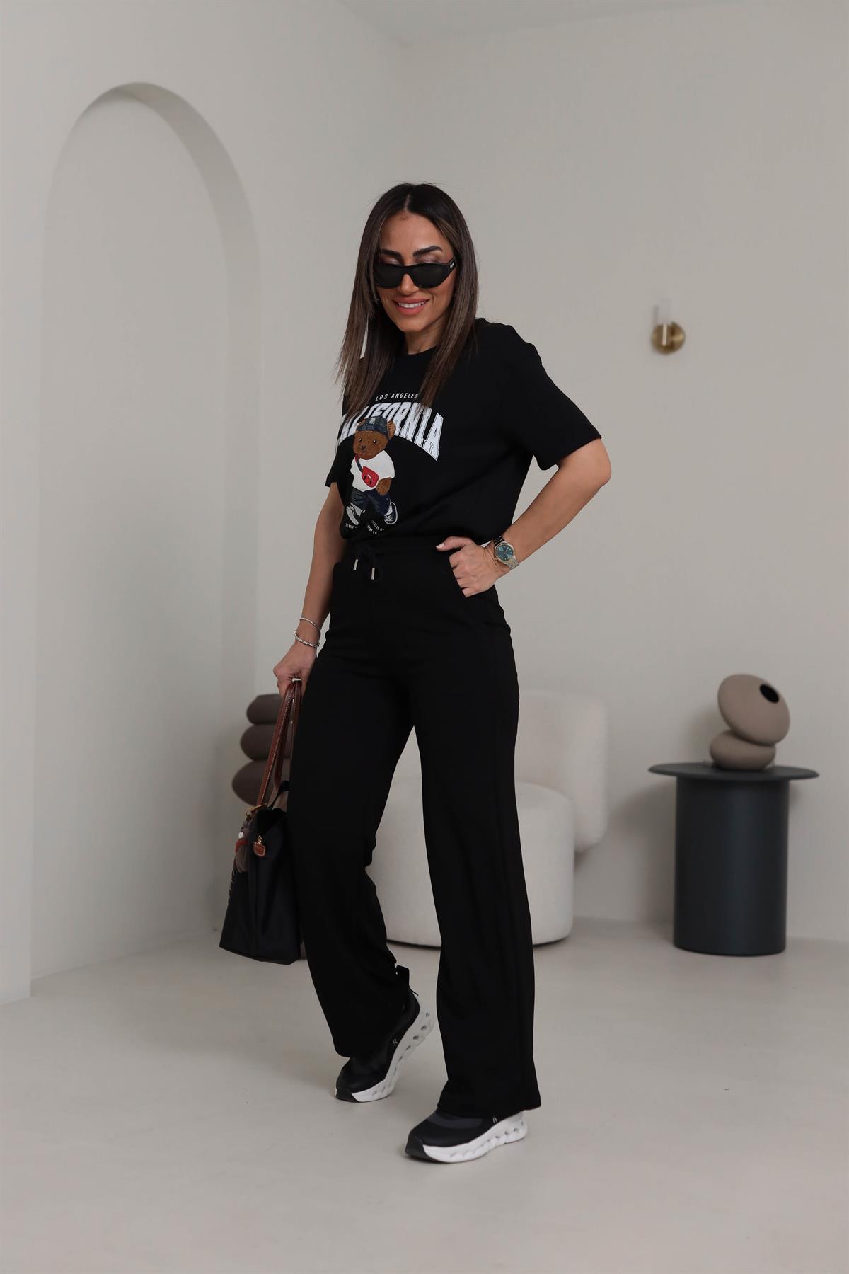 0016 Modal Kumaş Bel Lastikli Palazzo Eşofman Altı SİYAH