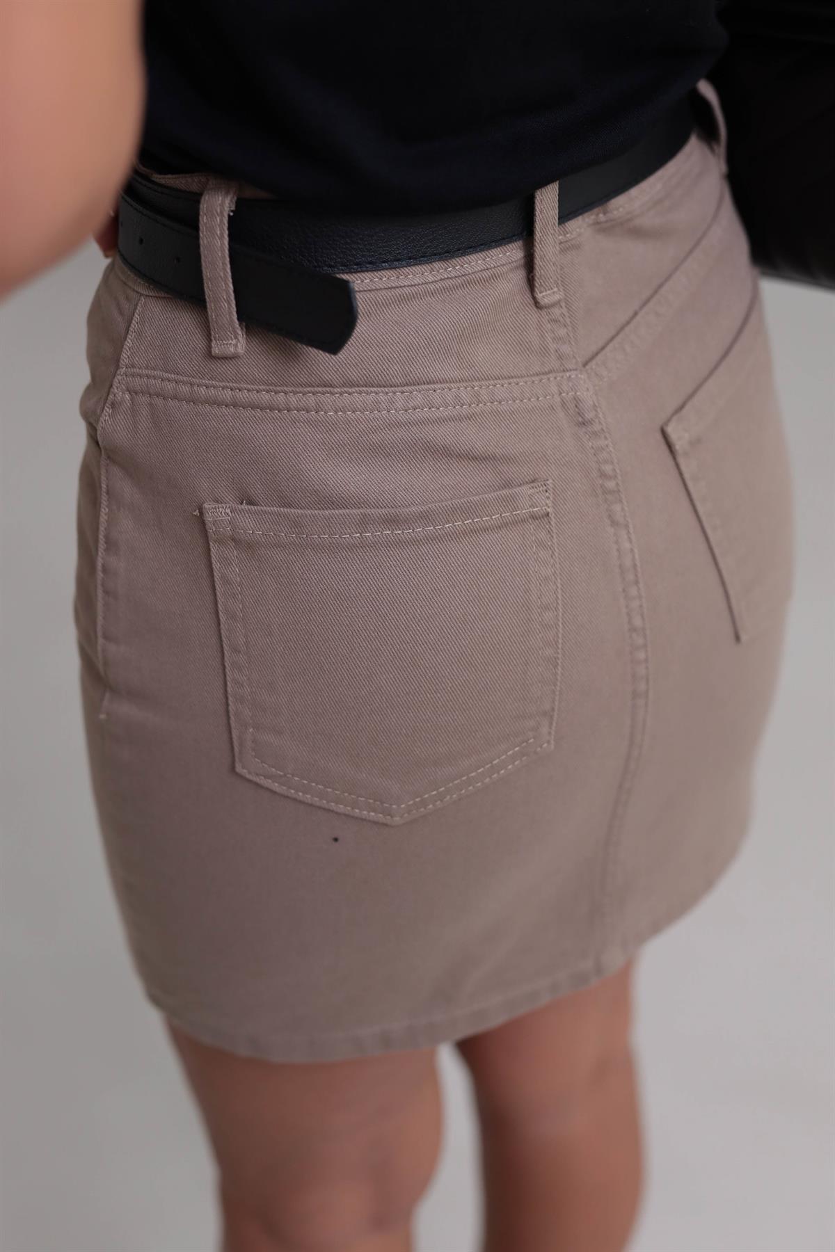 0257 Mini Kot Etek KOYU BEJ