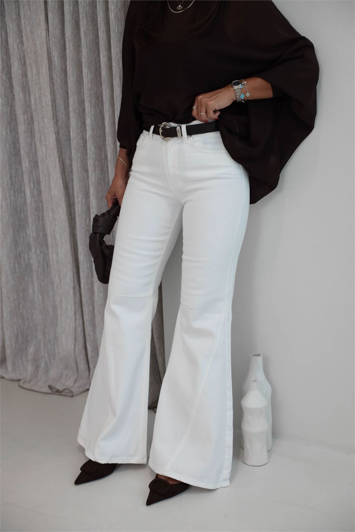 1057 Wide Leg Jean Pantolon EKRU