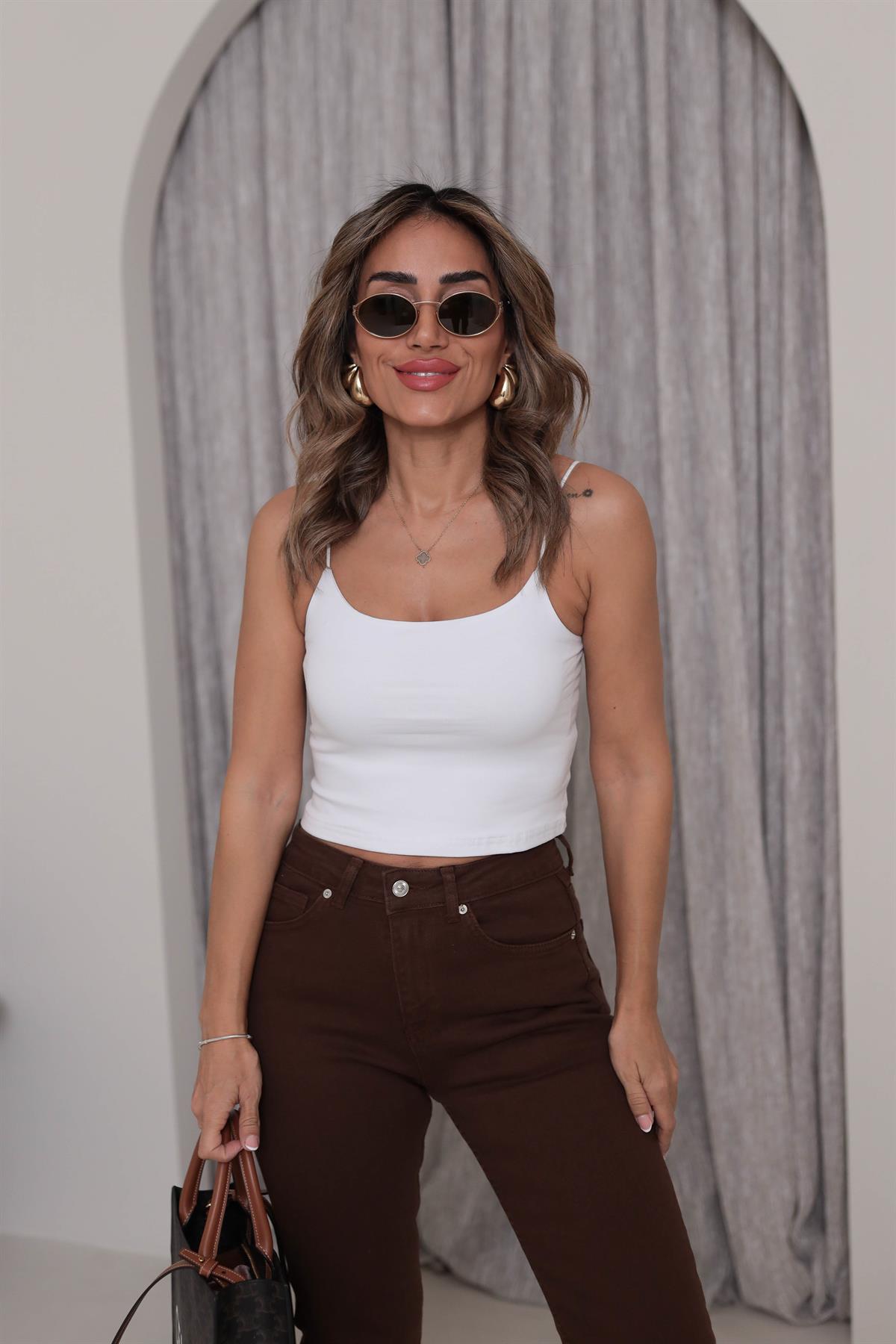 1001 İp Askılı Pamuklu Kısa Atlet BEYAZ