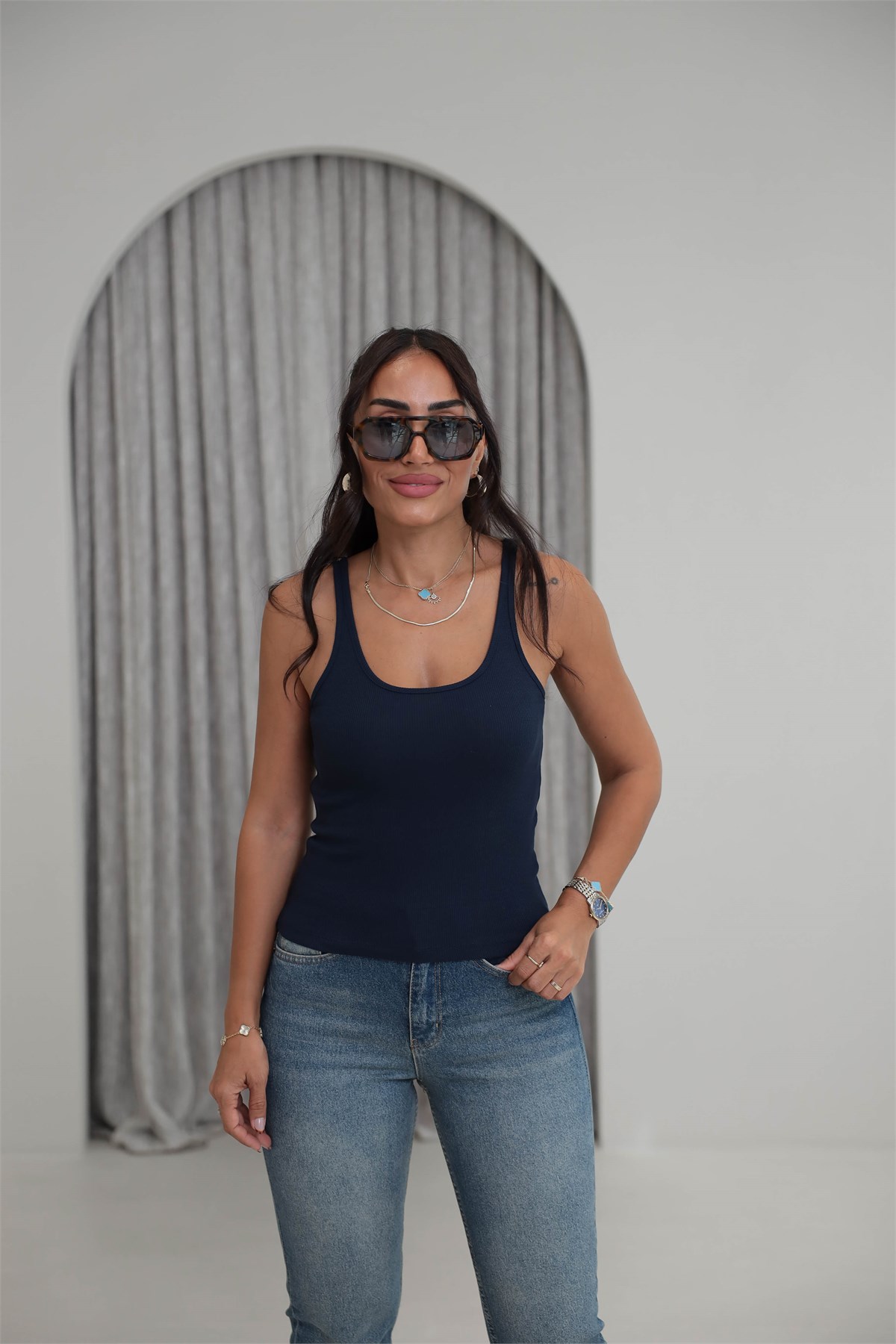 4113 Fitilli Askılı Crop Atlet LACİVERT