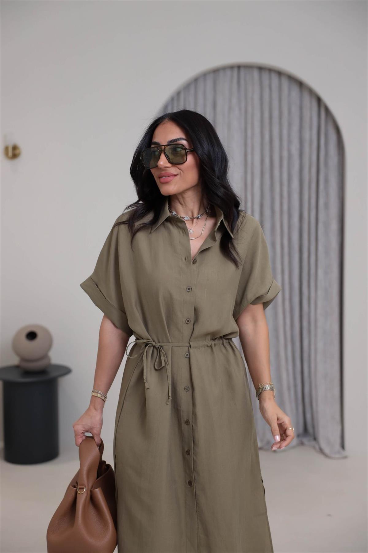 1003 Massi Tencel Gömlek Elbise HAKİ YEŞİL