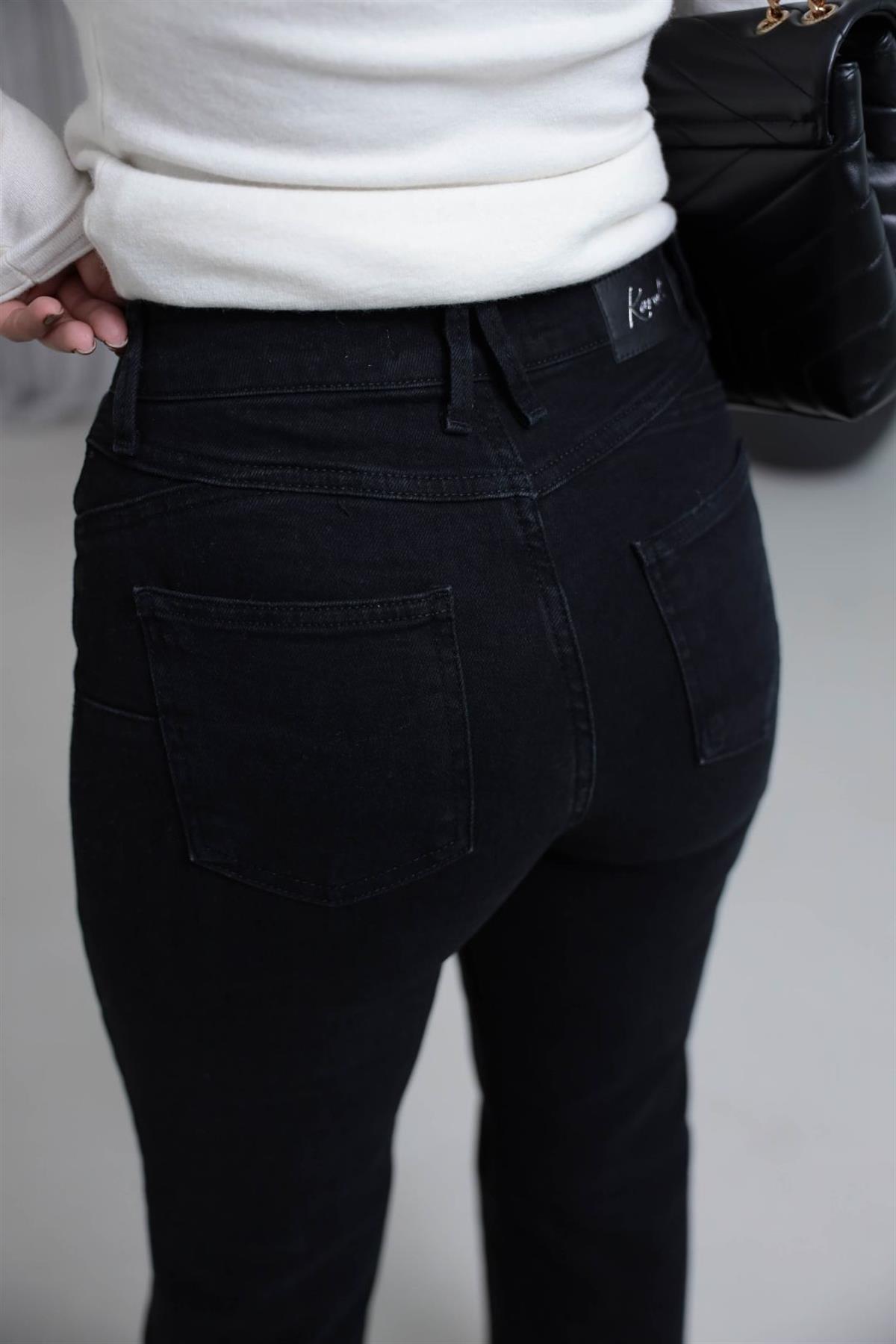 5695 Lazer Kesikli Push Up Düz Kesim Jean SİYAH