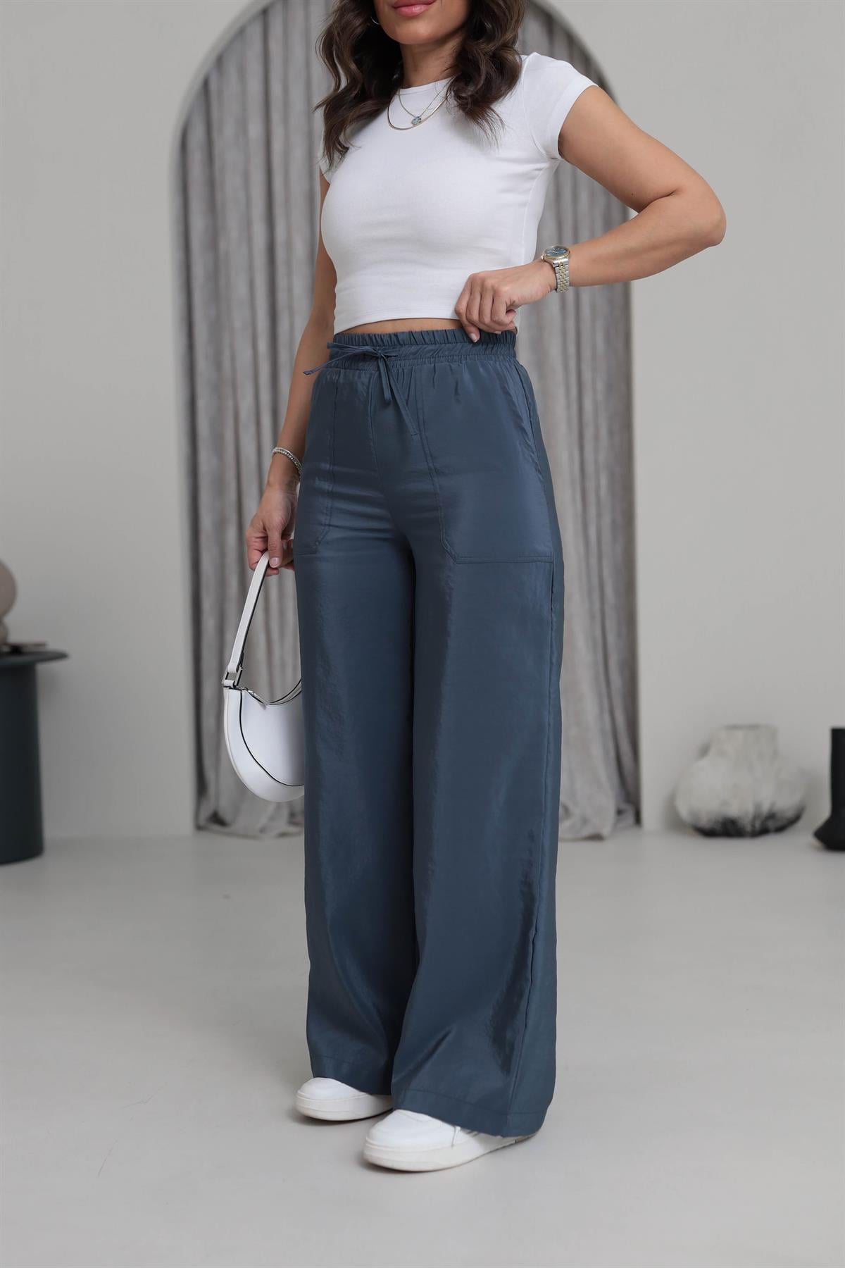 7010 Bel Lastikli Rahat Pantolon Indigo