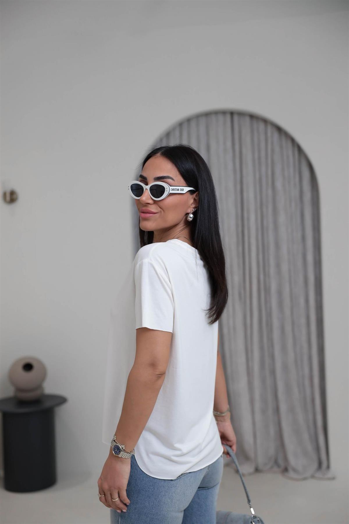 1020 Oys Lazer Kesikli Modal Tshirt EKRU