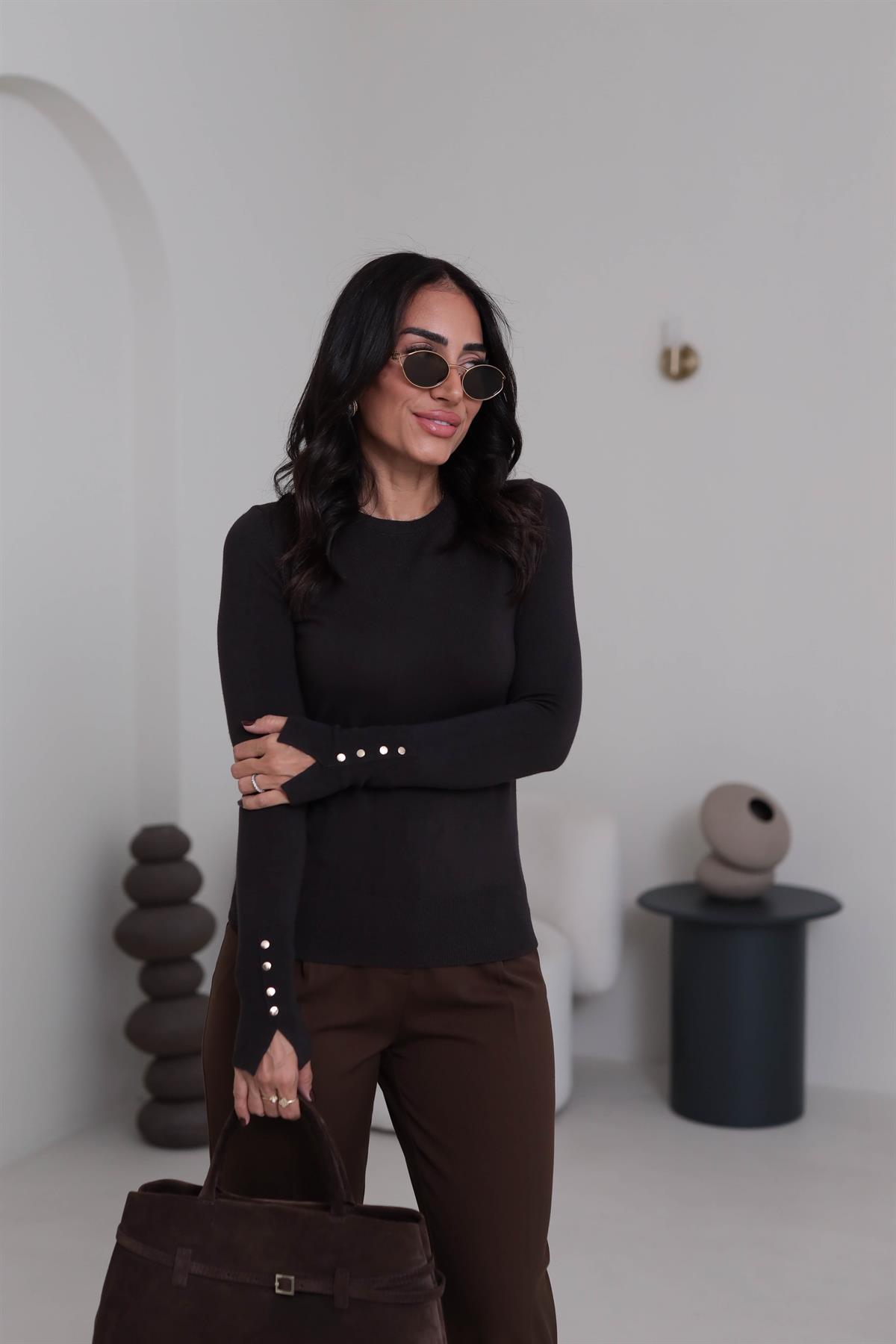 1267 Bisiklet Yaka Droplu Triko Kazak ACI KAHVE