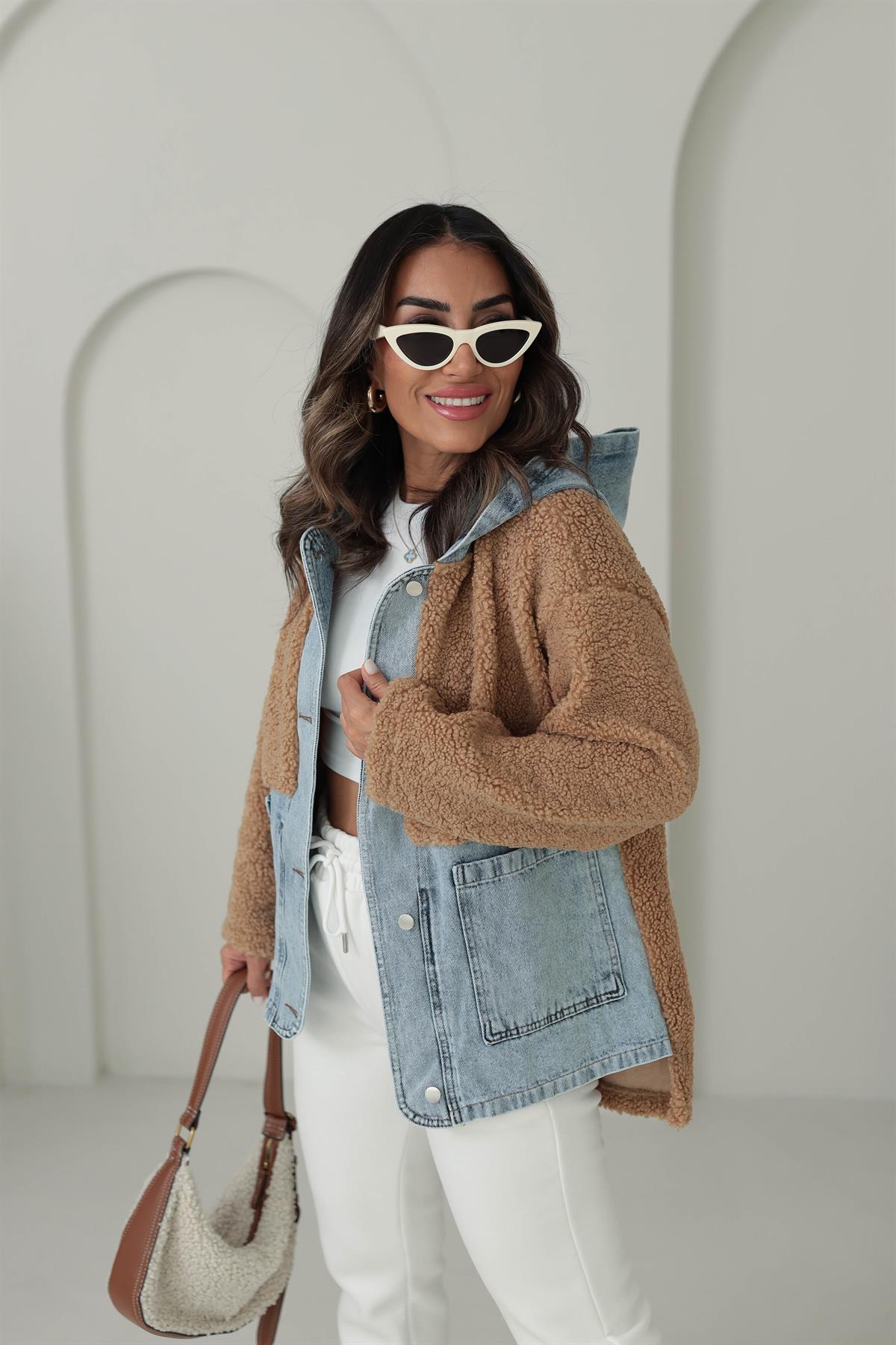 4163 Kot Garnili Kapşonlu Teddy Mont CAMEL